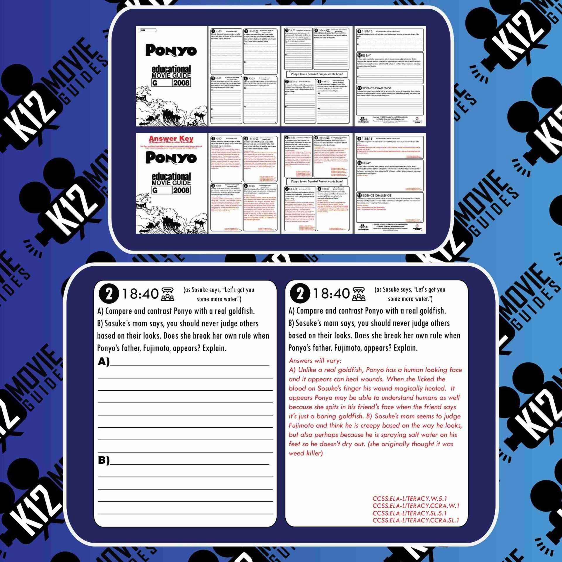 Ponyo Movie Guide | Worksheet | Questions | Google Slides (G - 2008) Sample