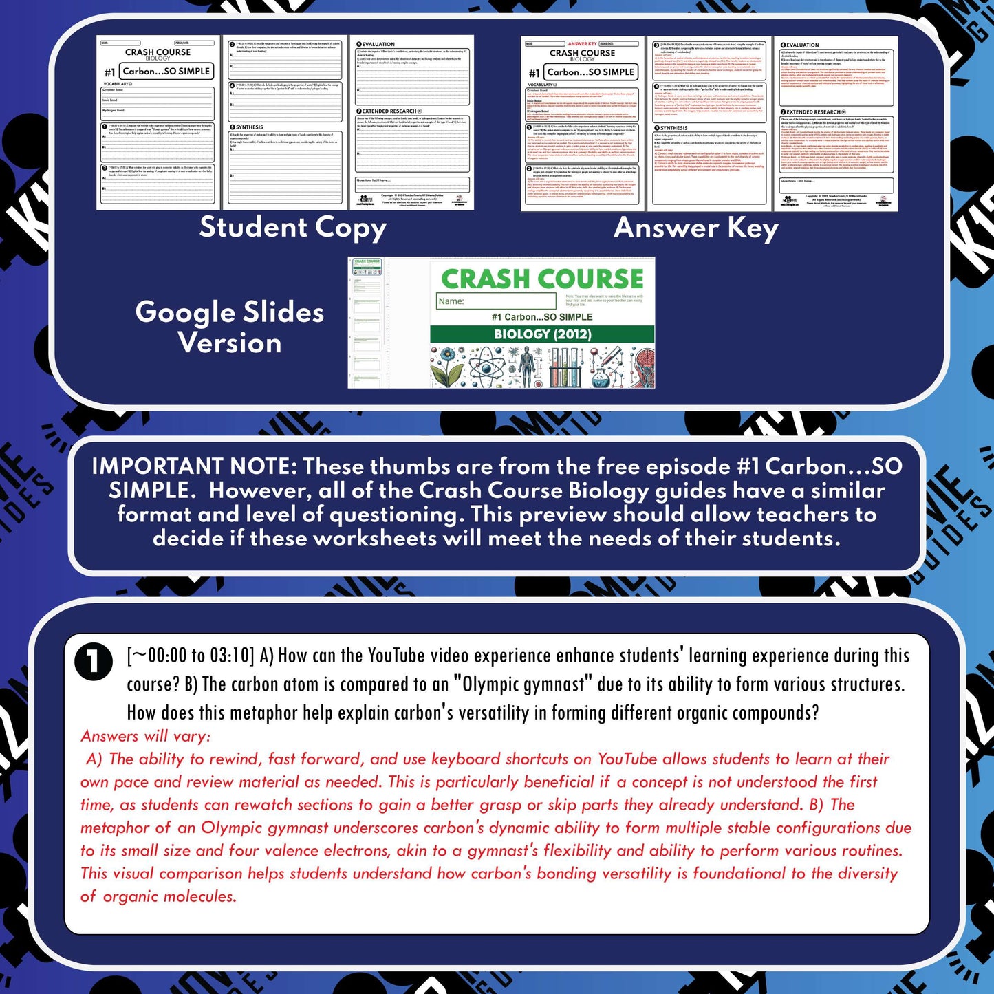 CrashCourse Biology #1 Carbon Worksheet Sample