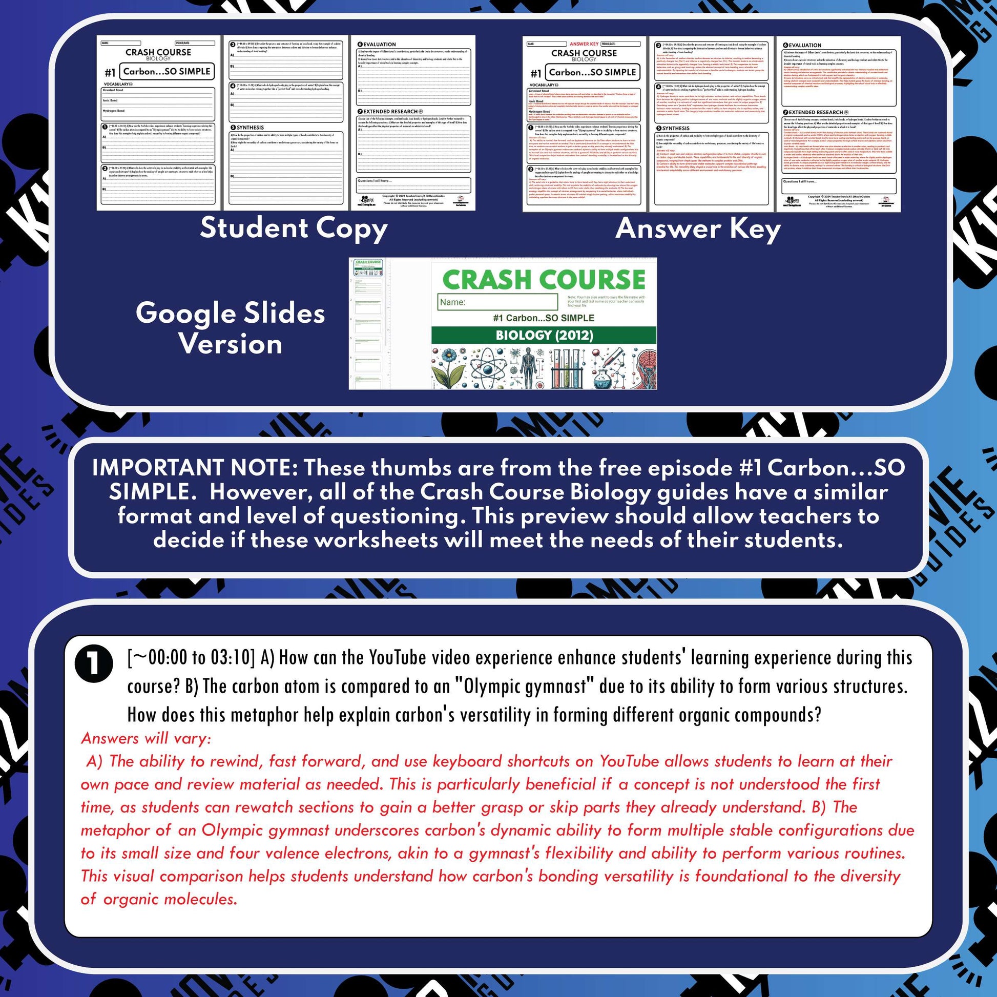 CrashCourse Biology #1 Carbon Worksheet Sample