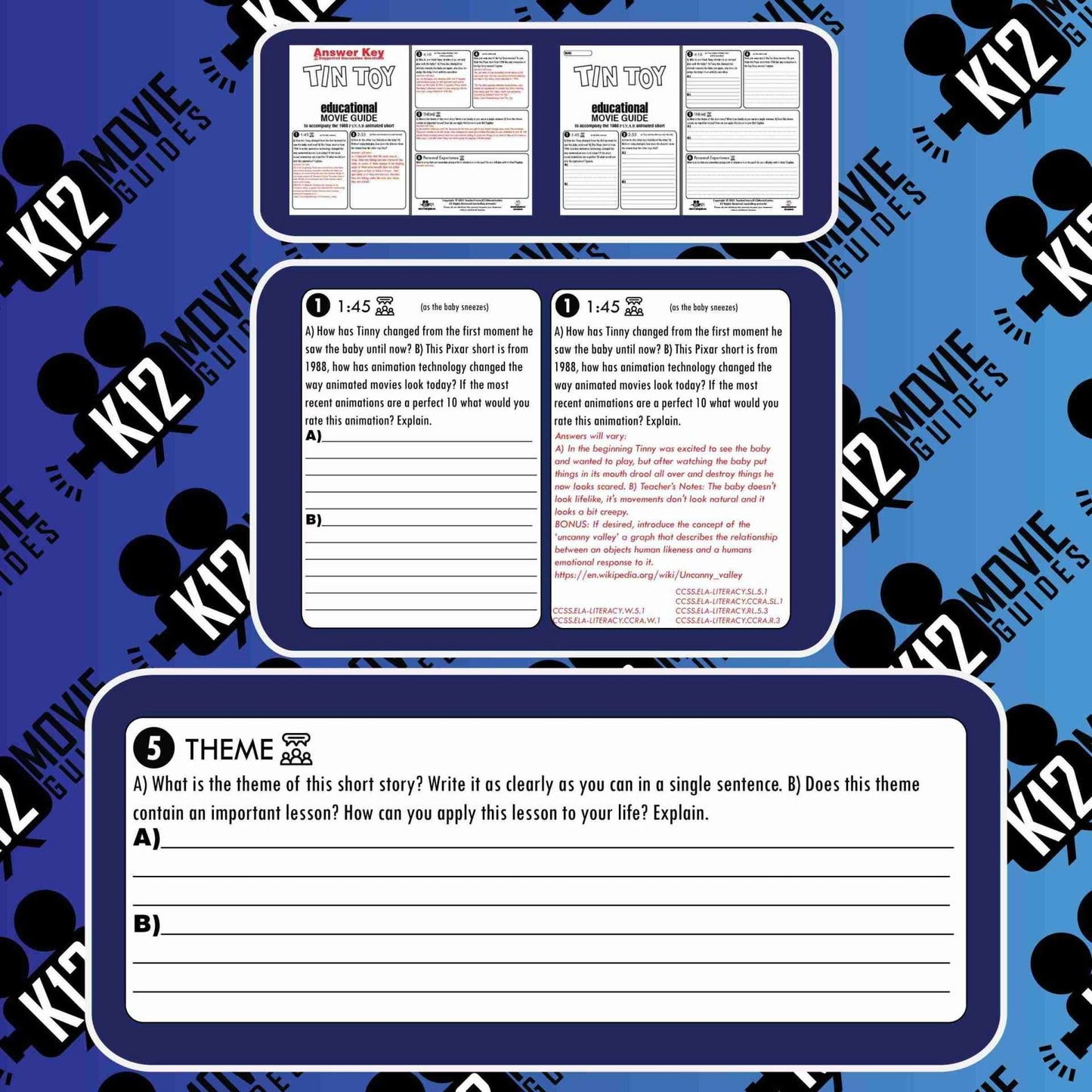 Tin Toy Pixar Short Video Guide | Questions | Worksheet | Google Slides (1988) Sample