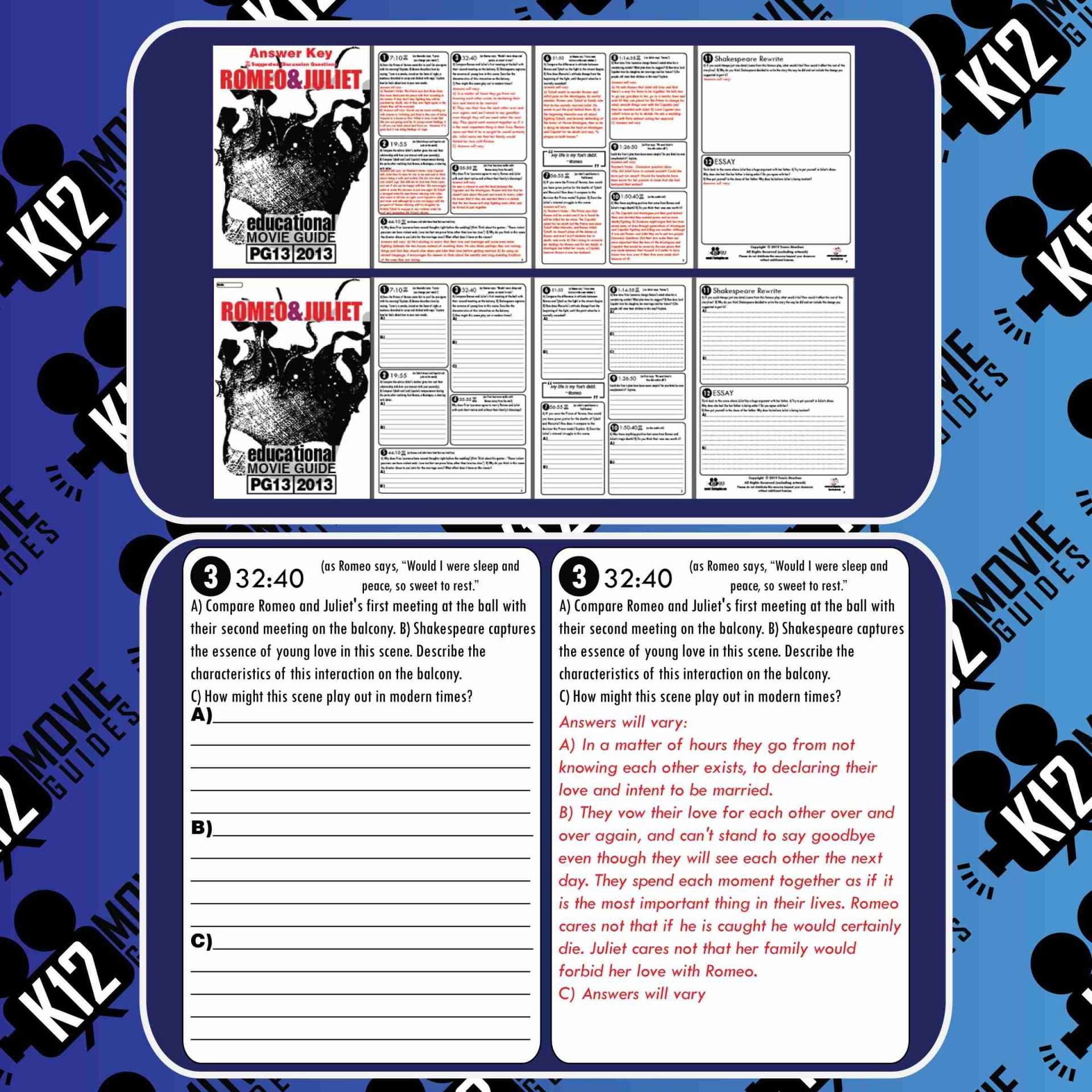 Romeo and Juliet Movie Guide | Questions | Worksheet (PG13 - 2013) Free Sample