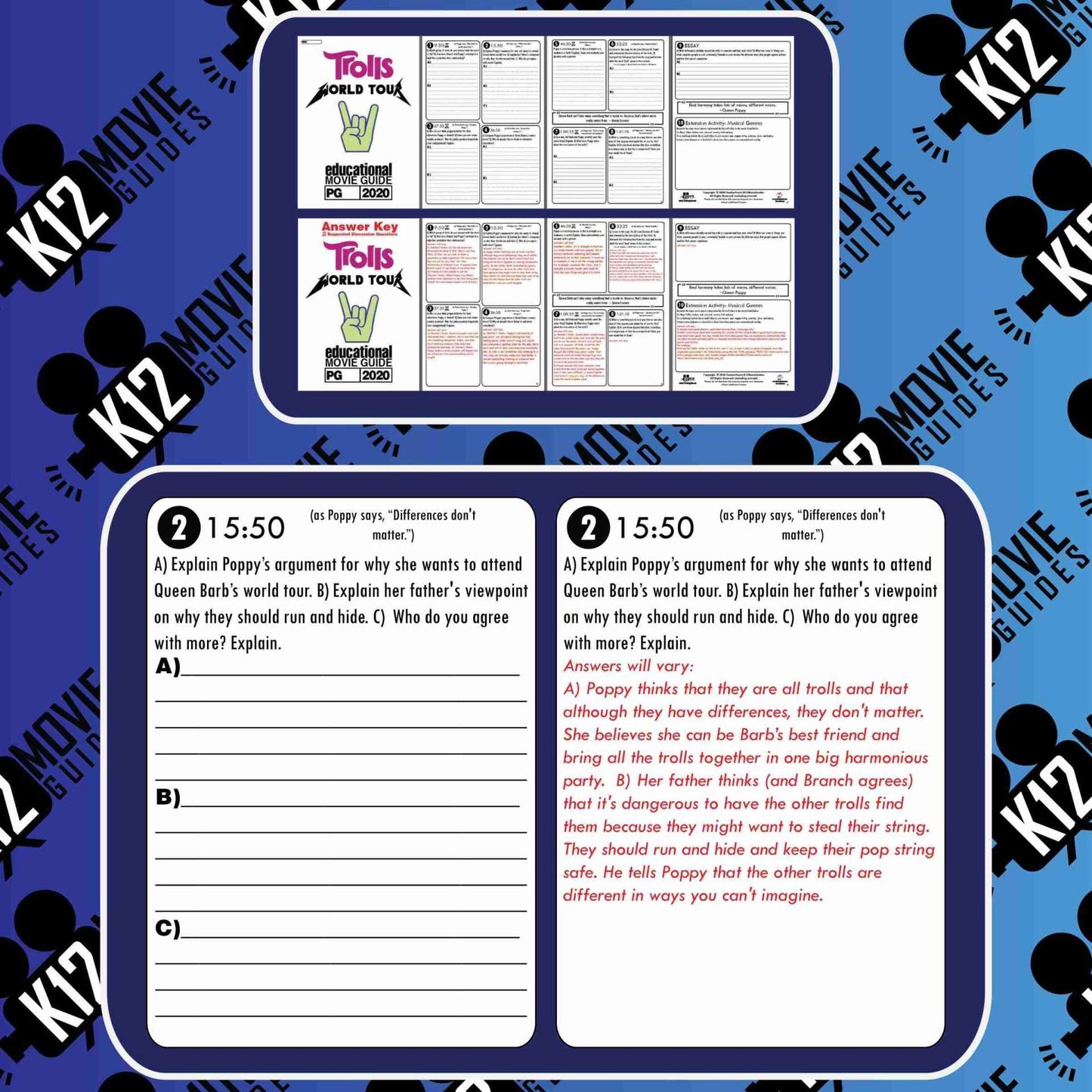 Trolls World Tour Free Movie Guide | Questions | Worksheet (PG - 2020)