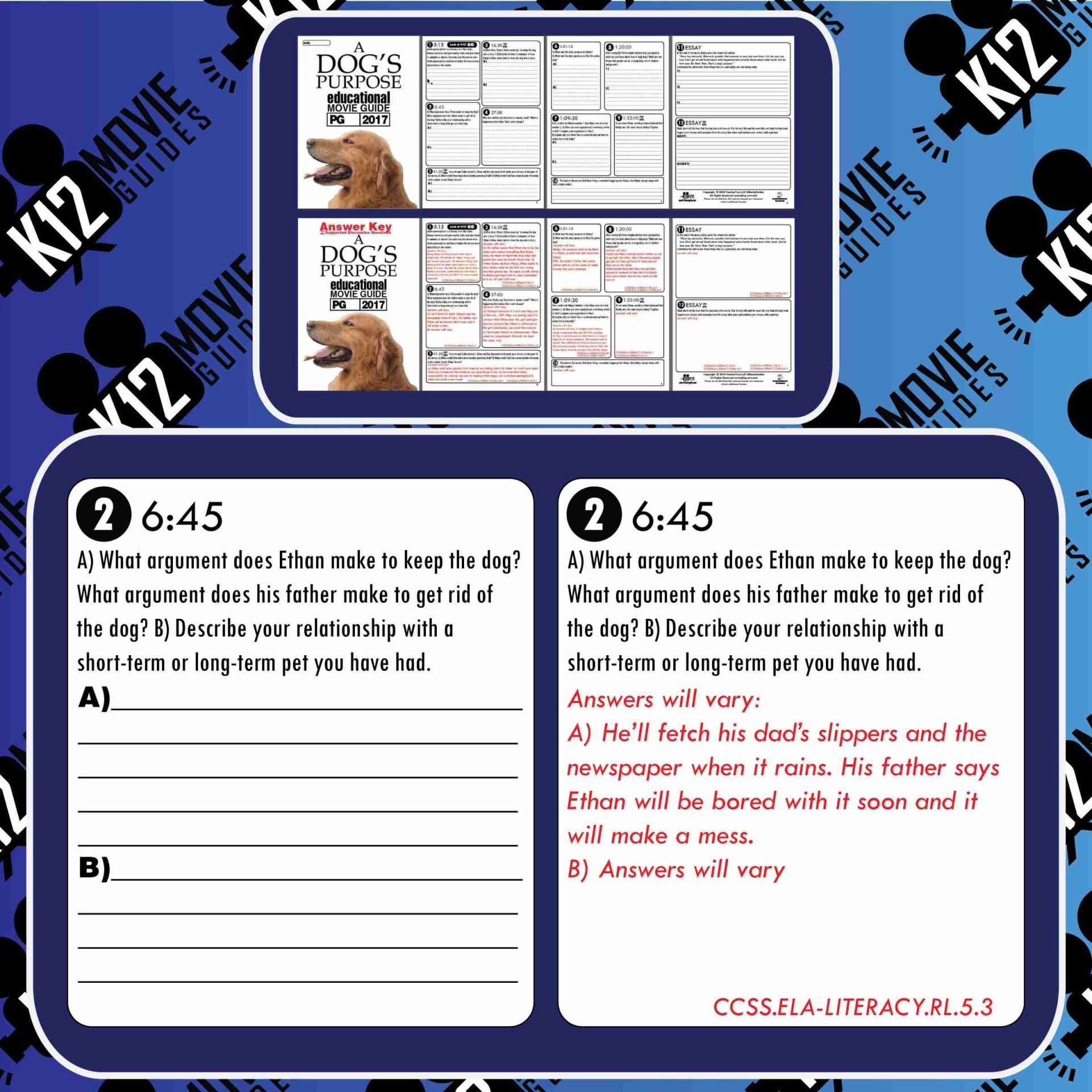 A Dog's Purpose Movie Guide | Questions | Worksheet (PG - 2017) Free Sample