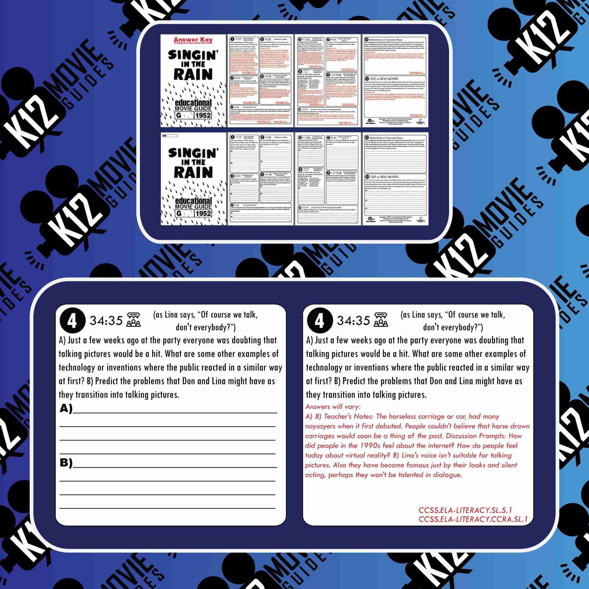 Singin' in the Rain Movie Guide | Worksheet | Questions | Google (G - 1952) Sample