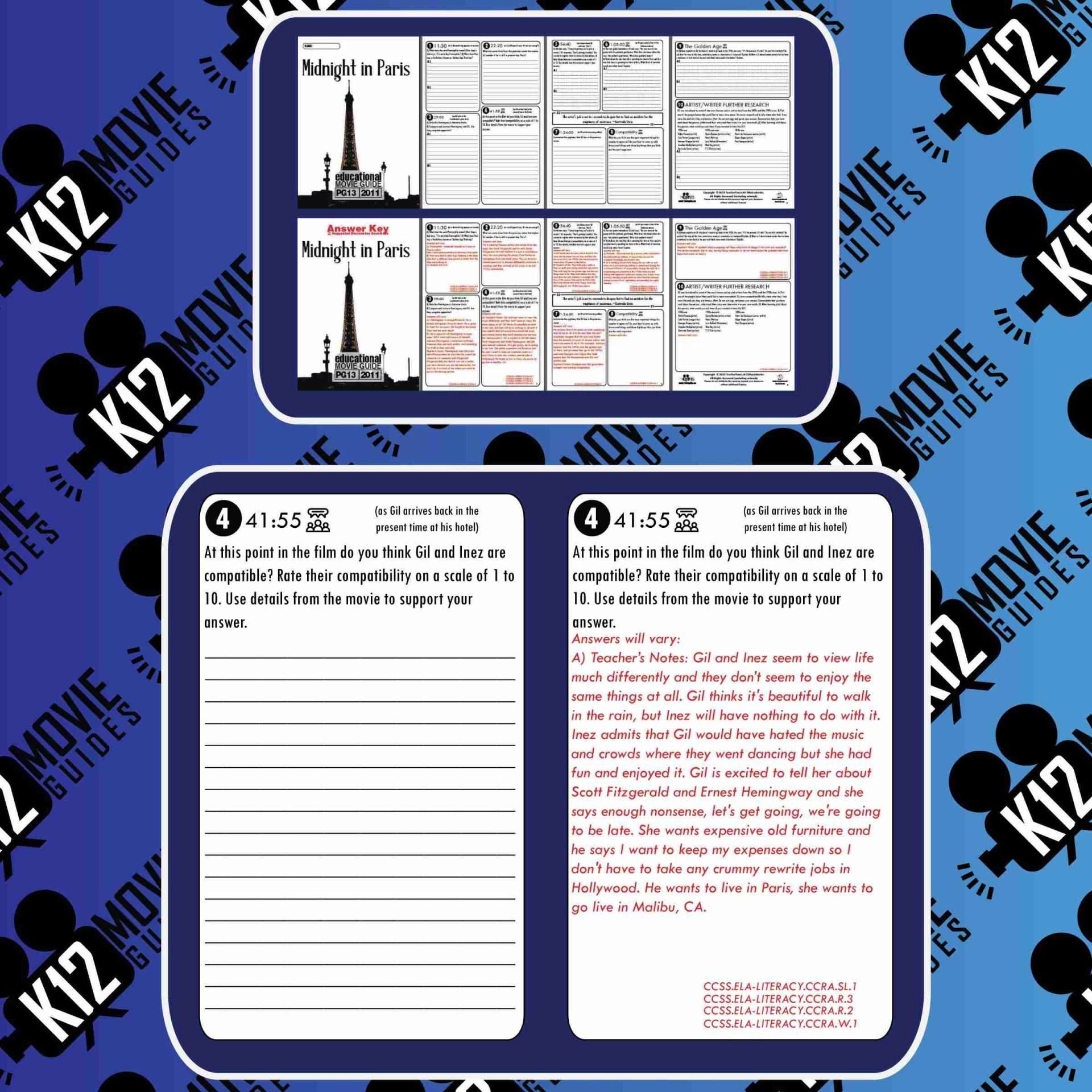 Midnight in Paris Movie Guide | Worksheet | Questions | Google Slides (PG13 - 2011) Sample