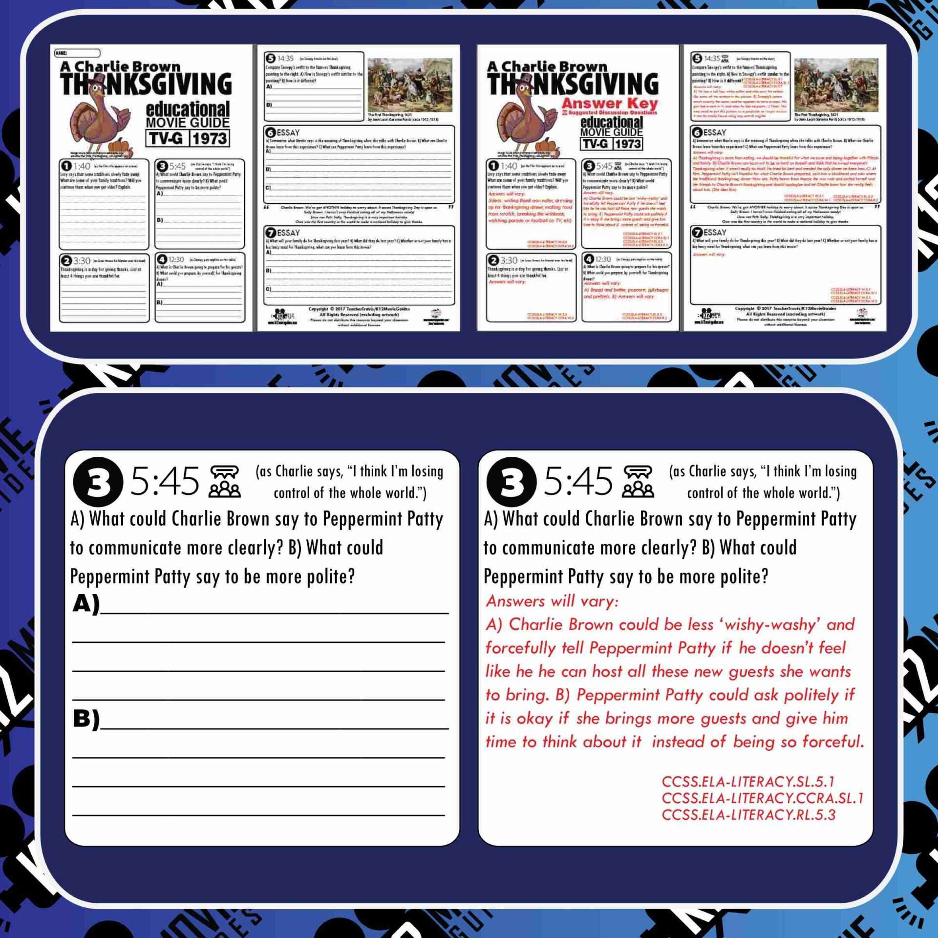 A Charlie Brown Thanksgiving Movie Viewing Guide | Worksheet | Google (1973) Free Sample