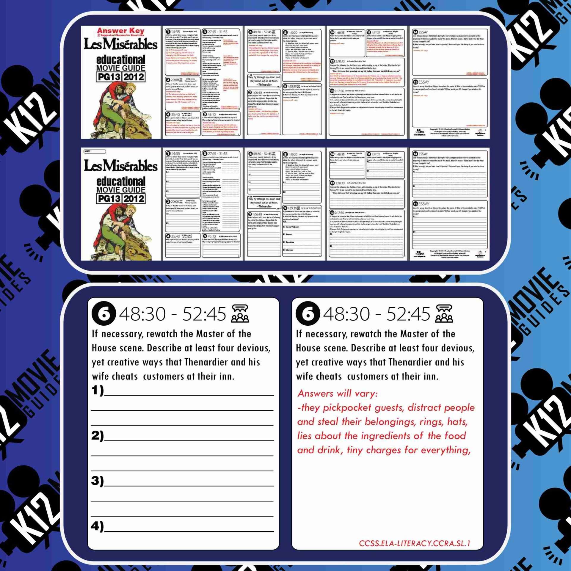 Les Misérables Movie Guide | Questions | Worksheet (PG13 - 2012) Free Sample