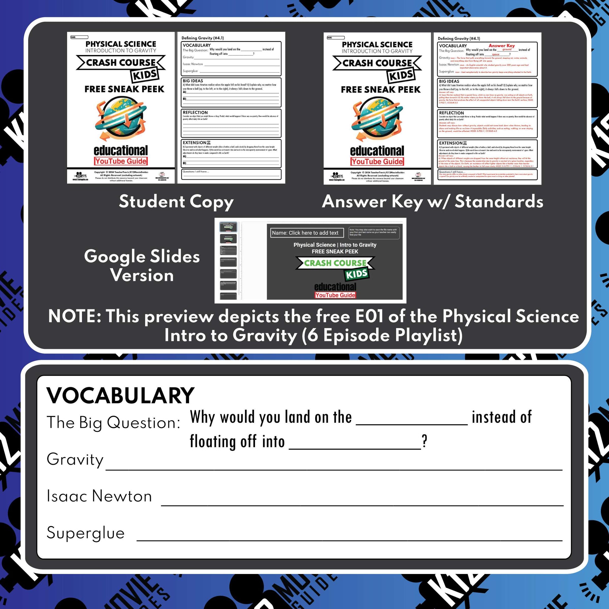 Free Crash Course Kids Physical Science - Defining Gravity YouTube Guide Sample