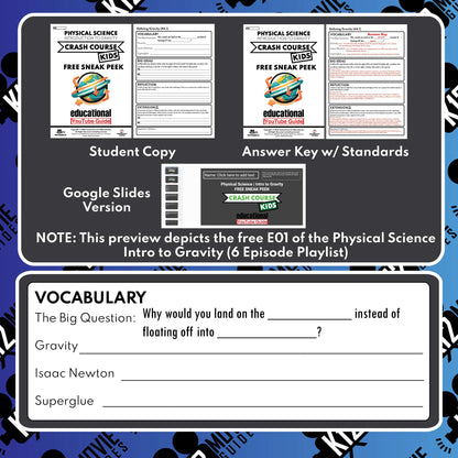 Free Crash Course Kids Physical Science - Defining Gravity YouTube Guide Sample