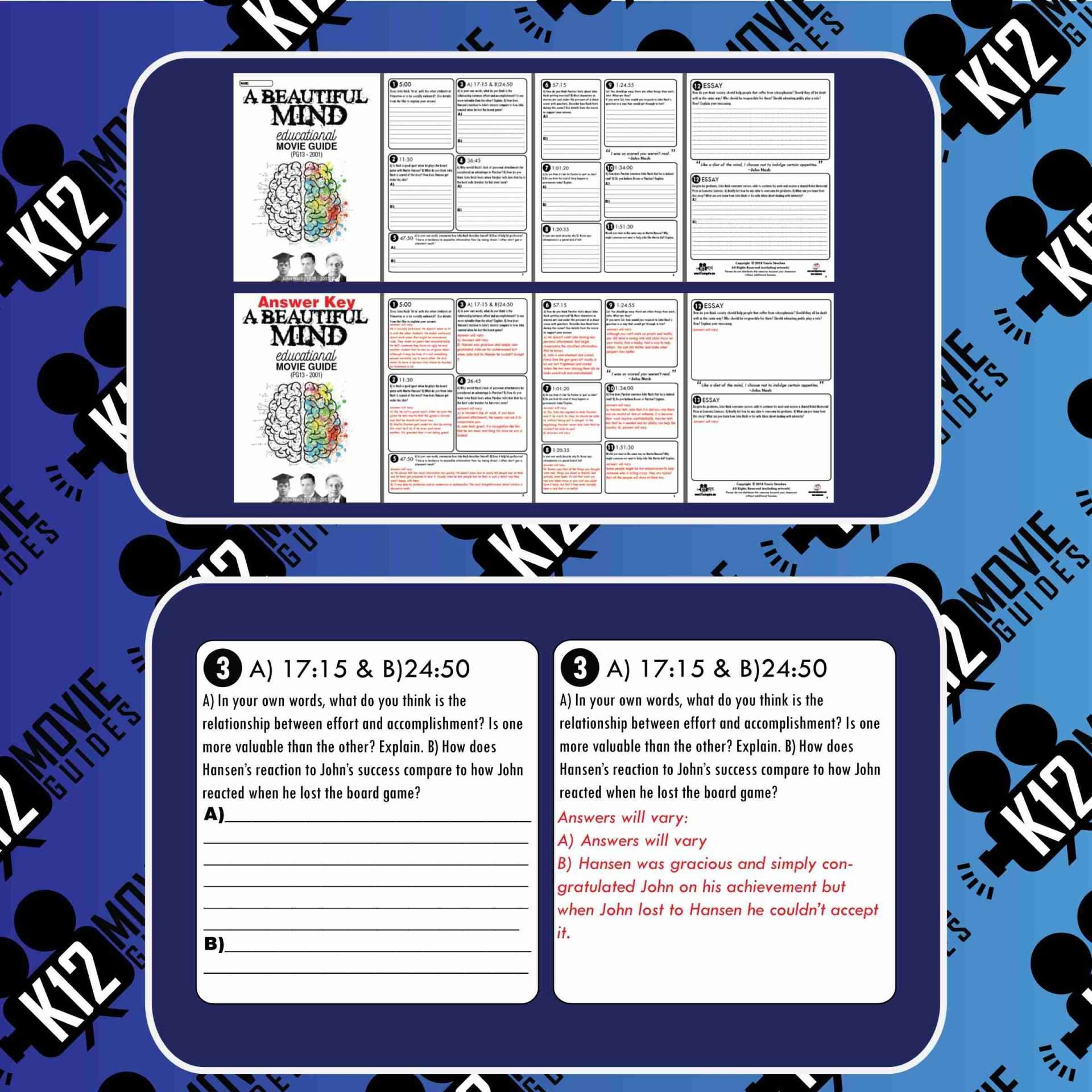 A Beautiful Mind Movie Guide | Questions | Worksheet (PG13 - 2001) Sample