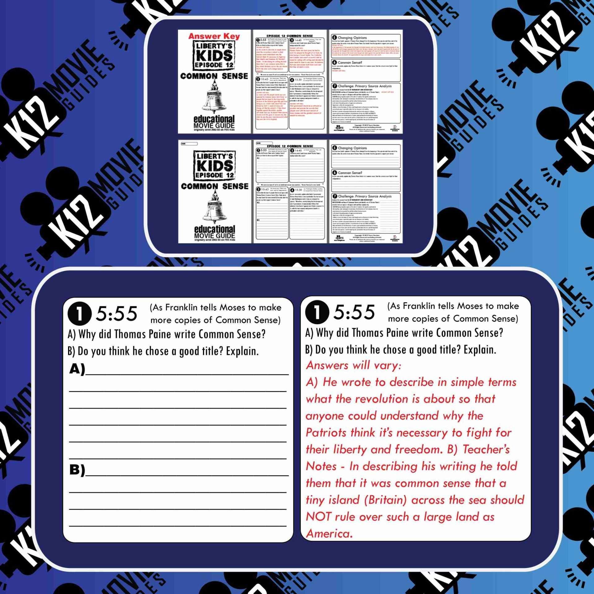 Liberty's Kids | Common Sense Episode 12 (E12) - Movie Guide | Worksheet Free Sample