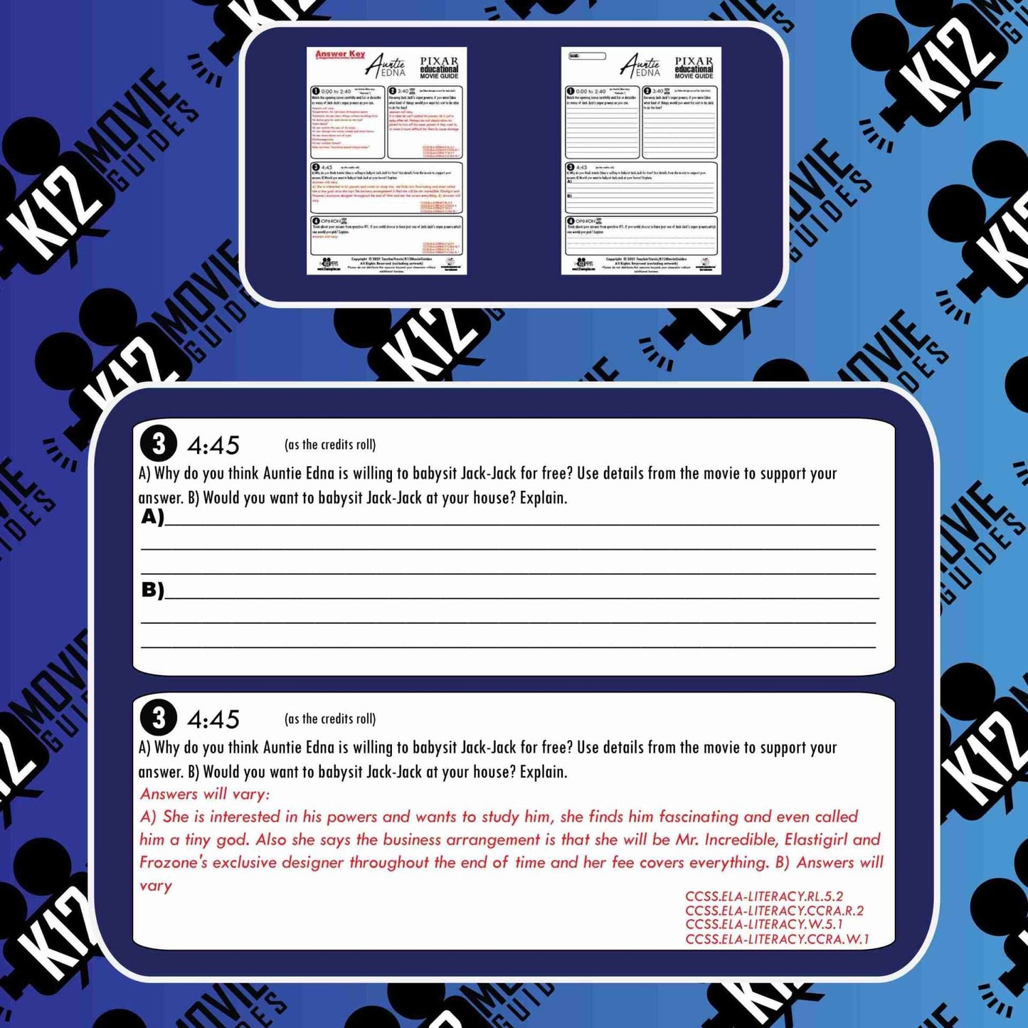 Auntie Edna Pixar Short Video Guide | Worksheet | Questions (2018) Sample