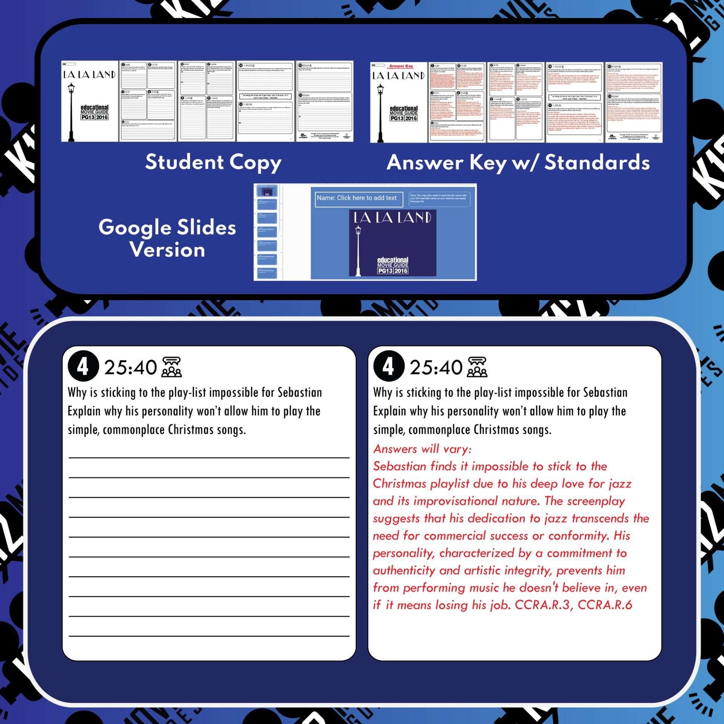 La La Land Movie Guide | Questions | Worksheet | Google Slides (PG13 - 2016) Sample