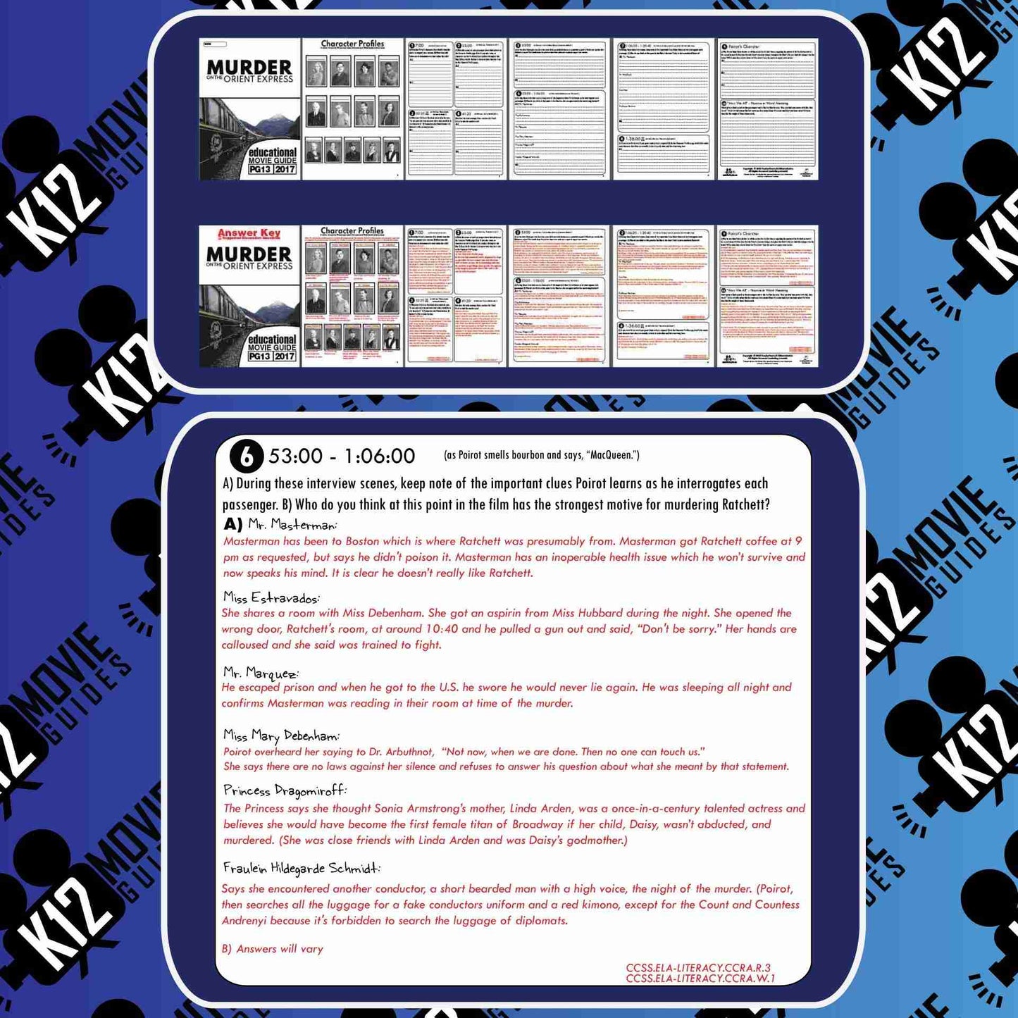 Murder on the Orient Express Movie Guide | Worksheet | Character Analysis (PG13 - 2017) Sample