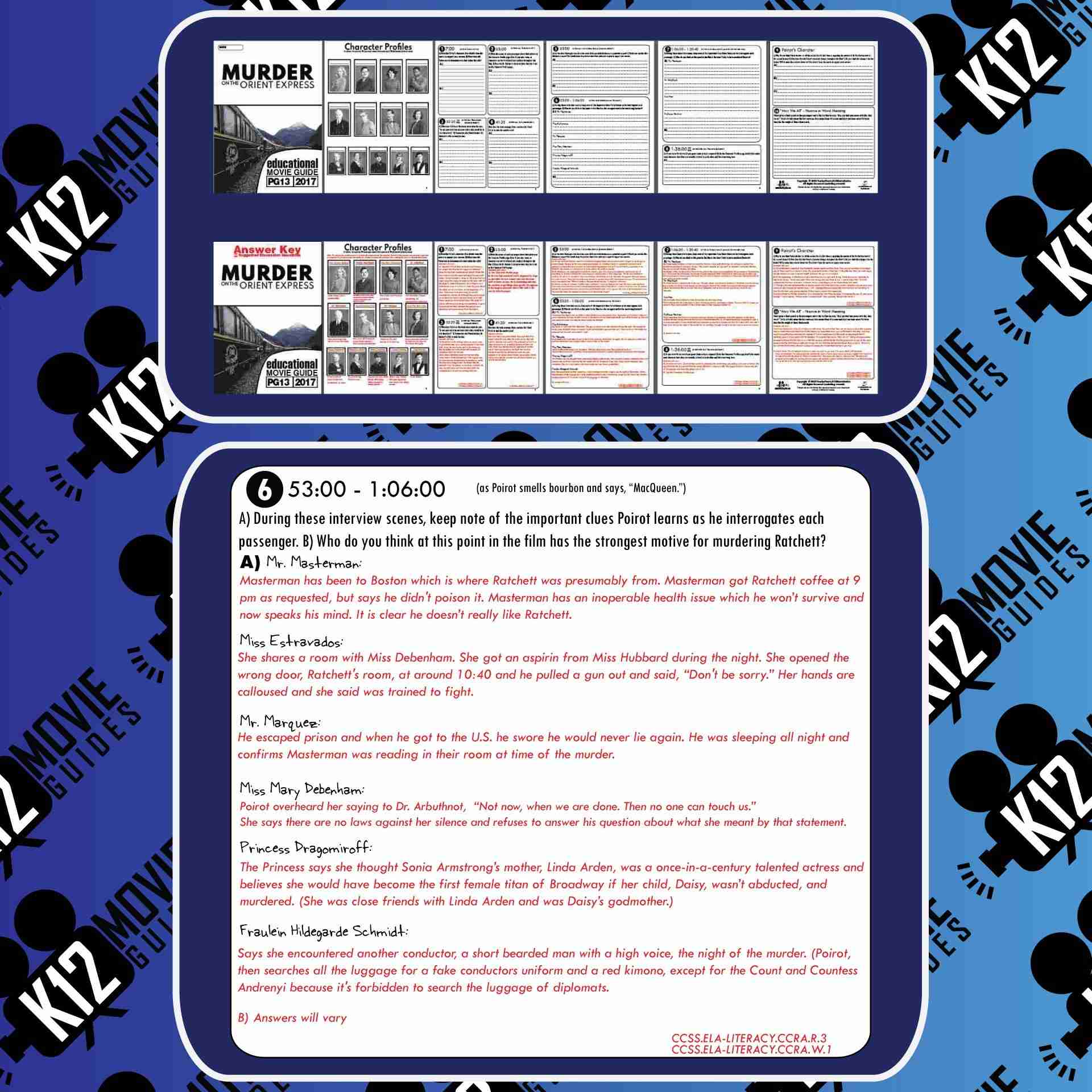 Murder on the Orient Express Movie Guide | Worksheet | Character Analysis (PG13 - 2017) Sample