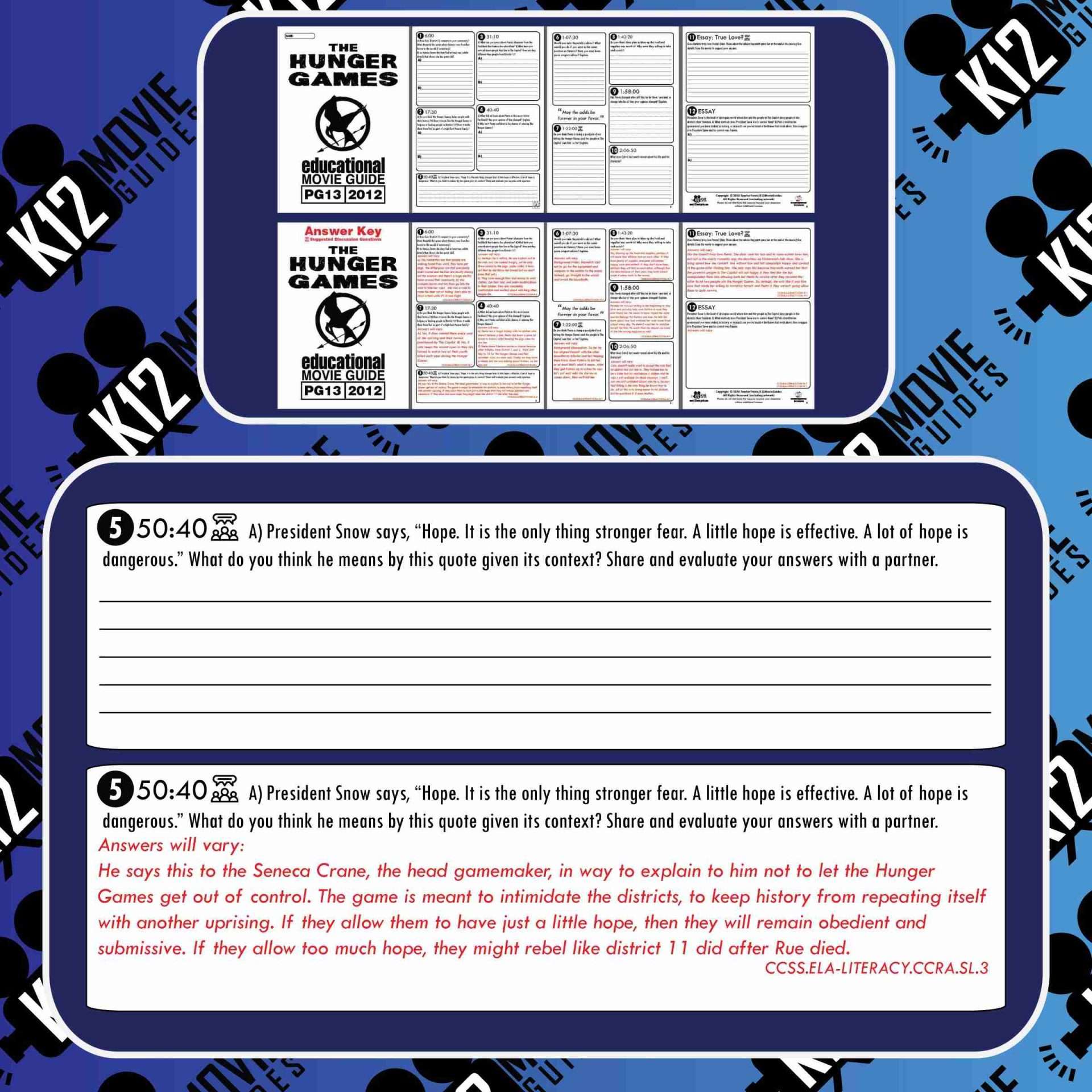 The Hunger Games Movie Guide | Questions | Worksheet (PG13 - 2012) Free Sample
