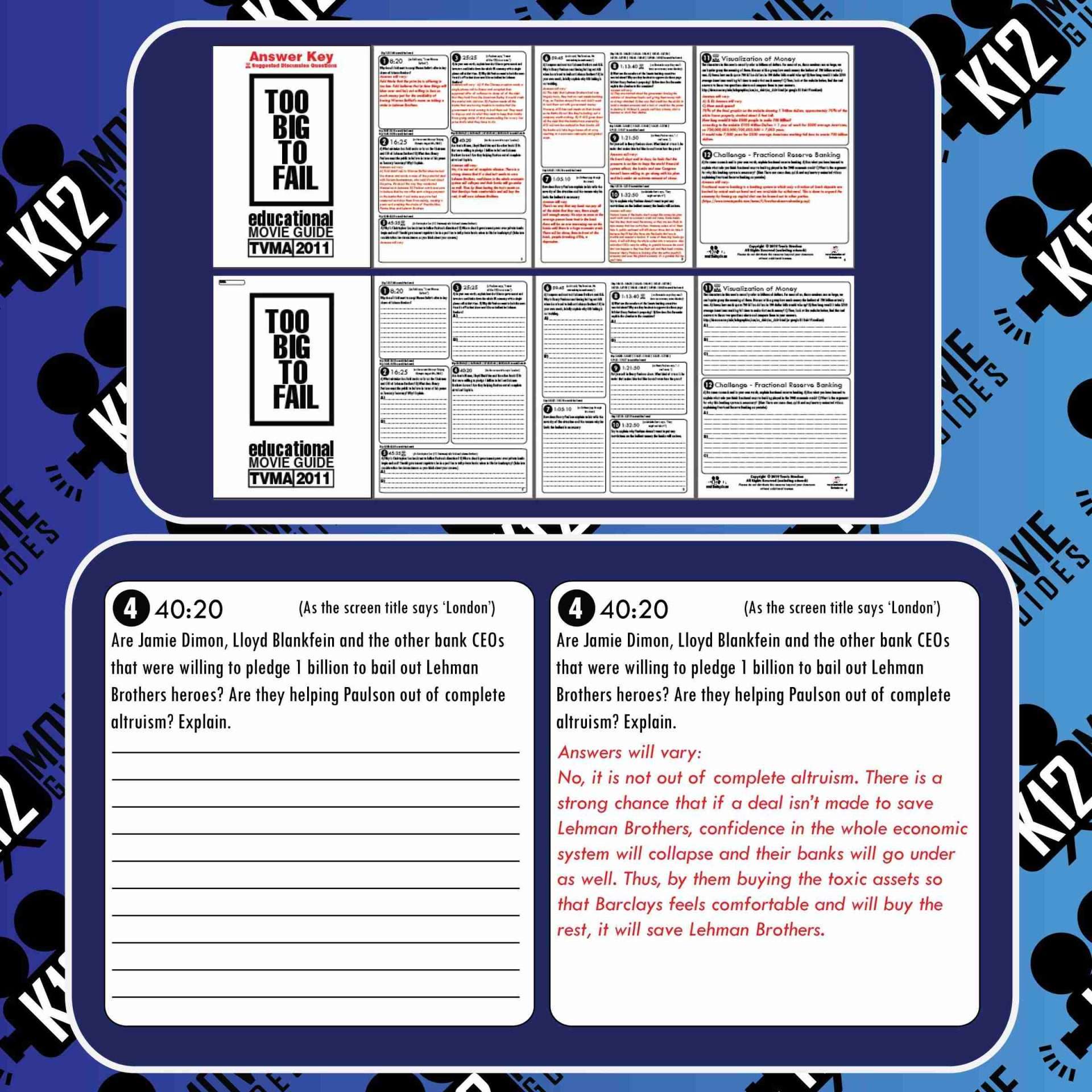 Too Big To Fail Movie Guide | Questions | Worksheet (TVMA - 2011) Free Sample