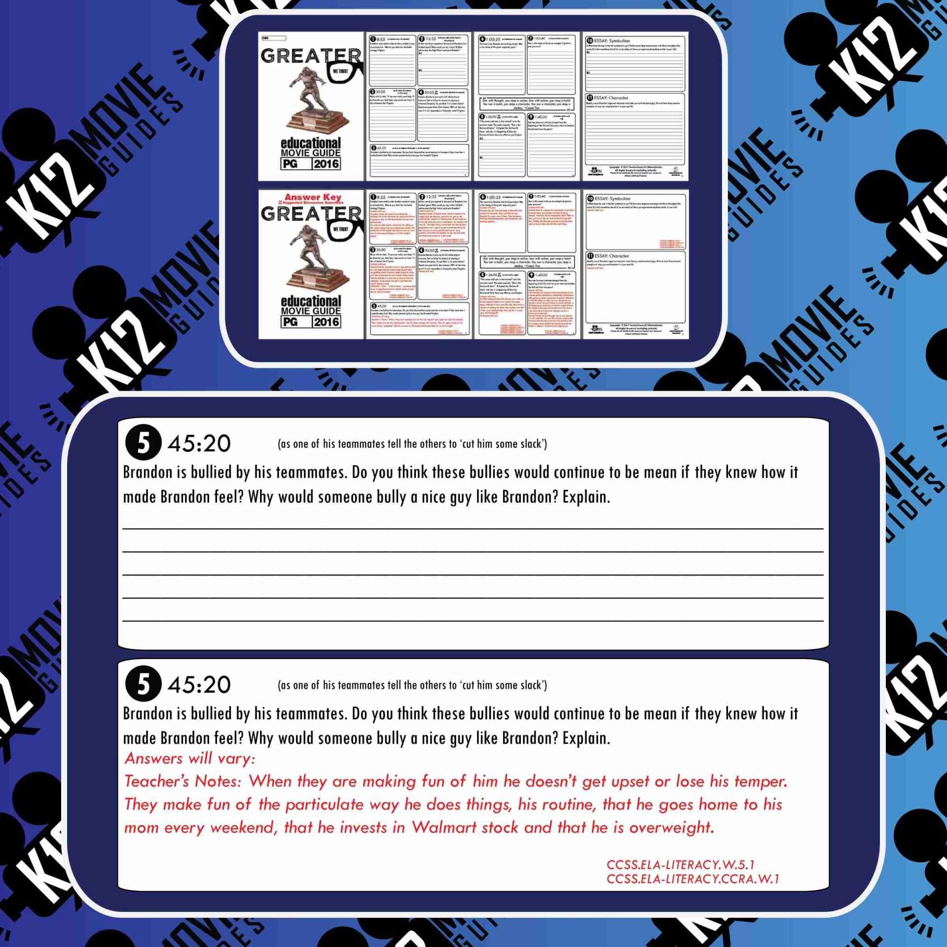 Greater Movie Guide | Worksheet | Questions | Google Form (PG - 2016) Free Sample