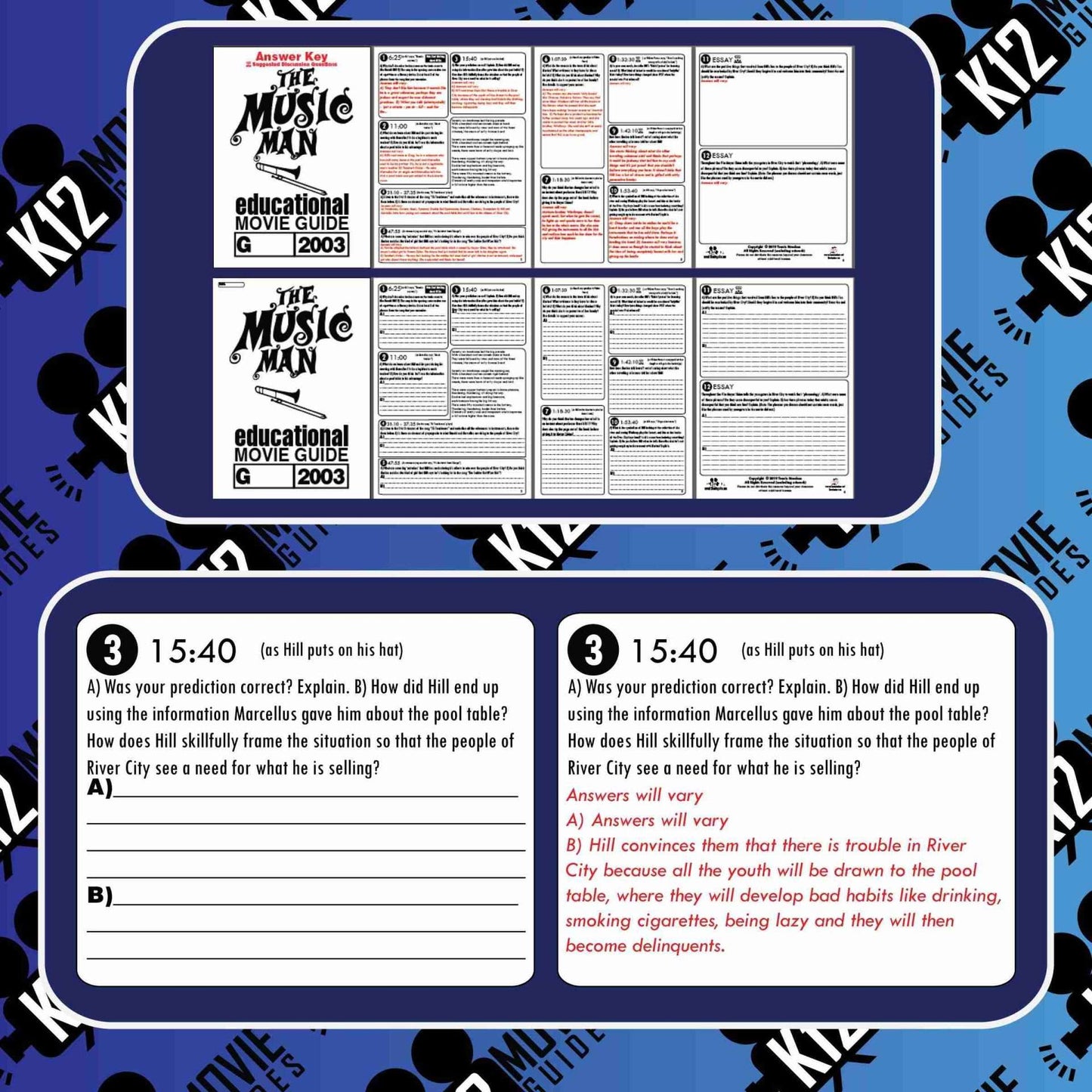 The Music Man Movie Guide | Questions | Worksheet (G - 2003) Free Sample
