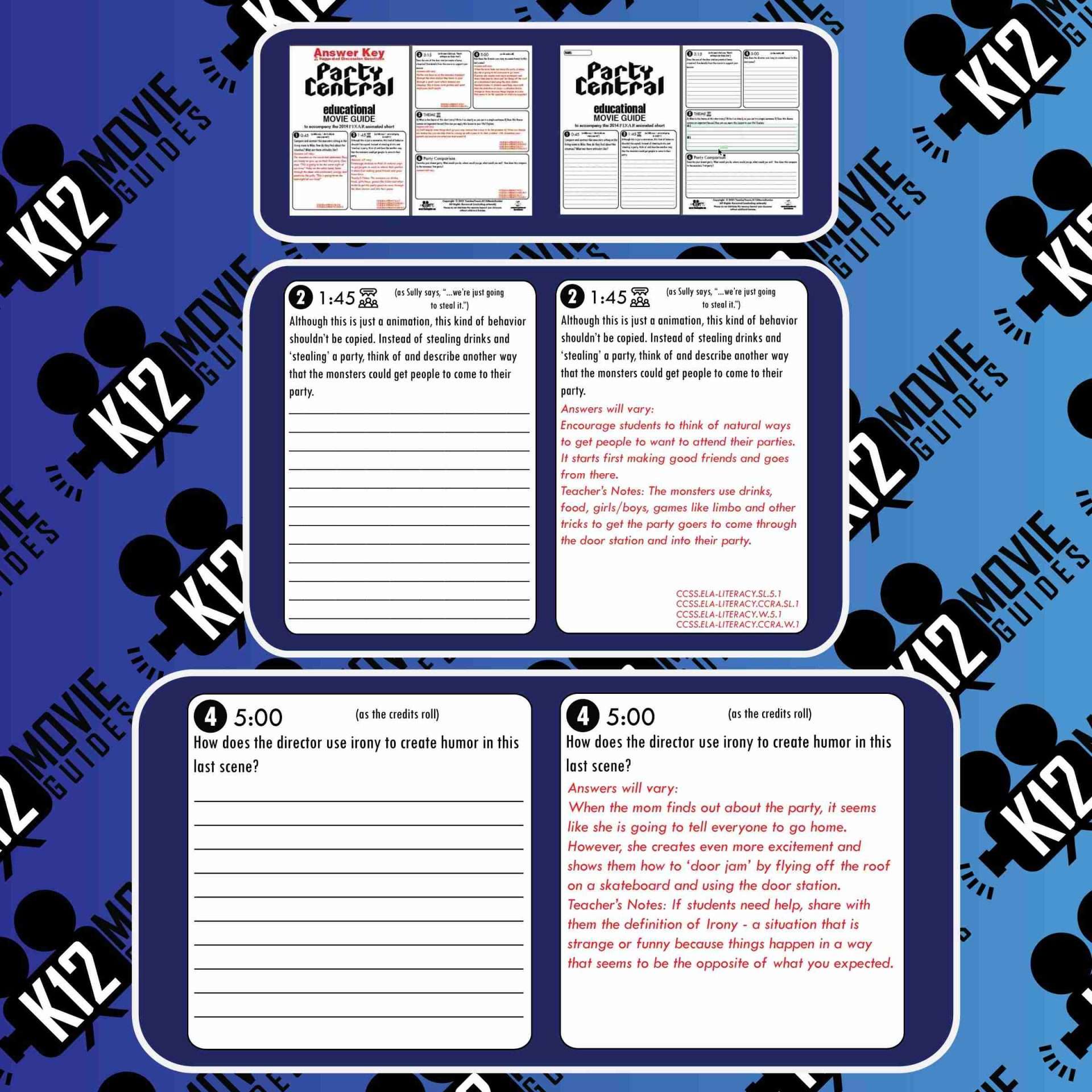 Party Central Pixar Short Video Guide | Questions | Worksheet (PG - 2014) Sample