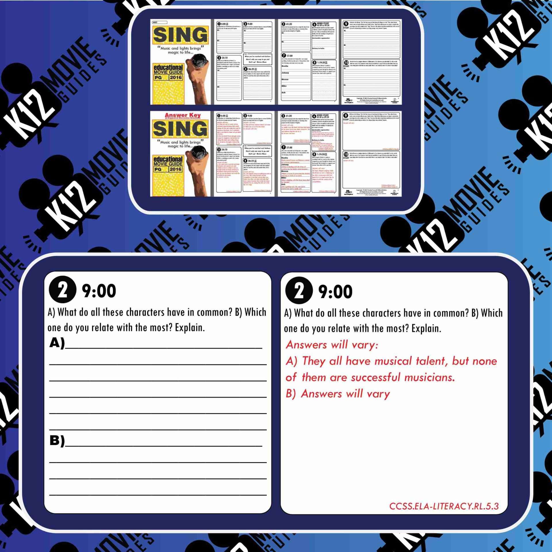 Sing Movie Guide | Questions | Worksheet (PG - 2016) Free Sample