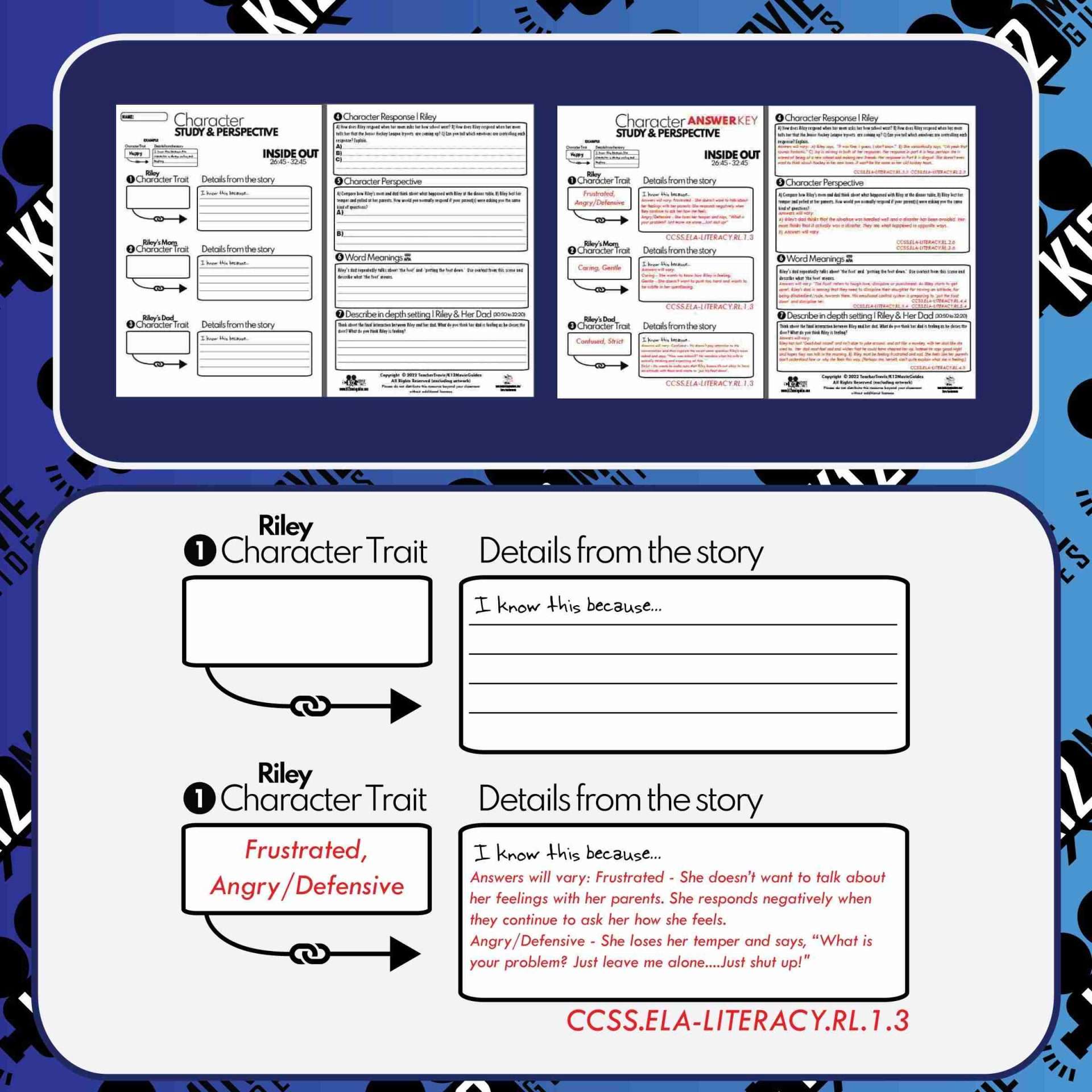 Teach CCSS with Inside Out Using a Short Clip | Character Study | Google Slides Cover