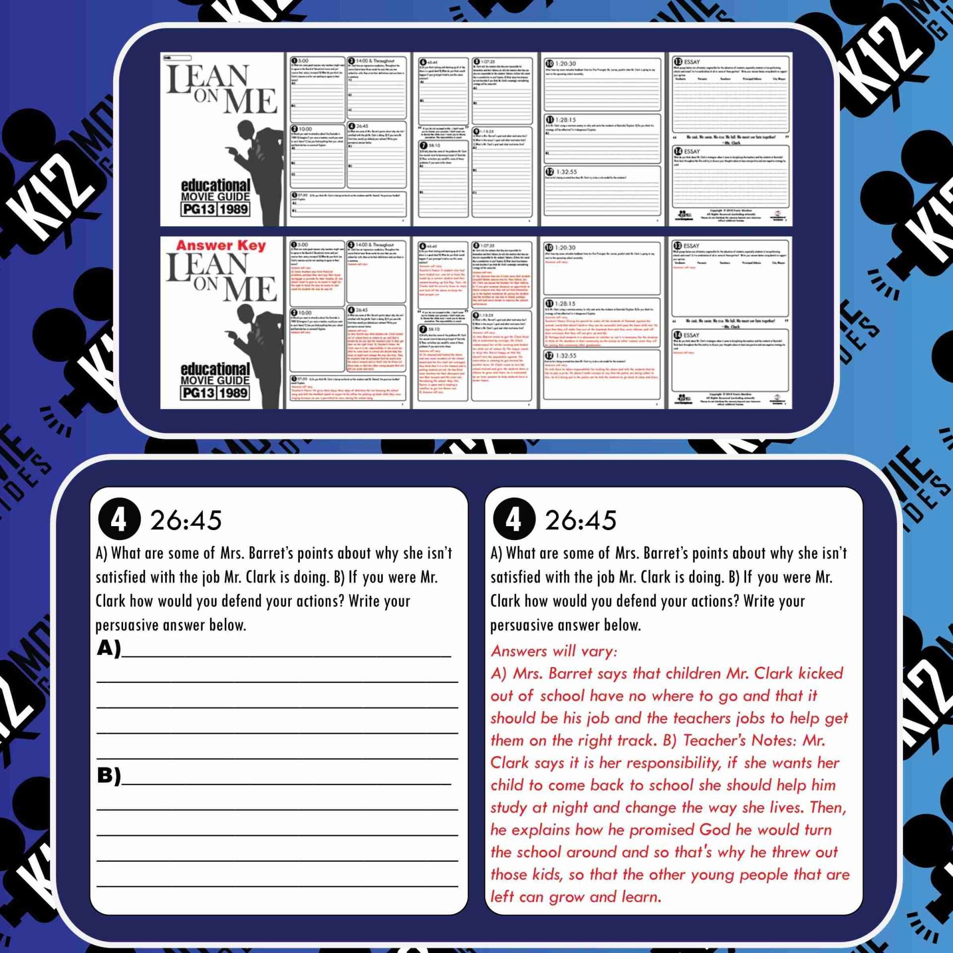 Lean On Me Movie Guide | Questions | Worksheet (PG13 - 1989) Sample