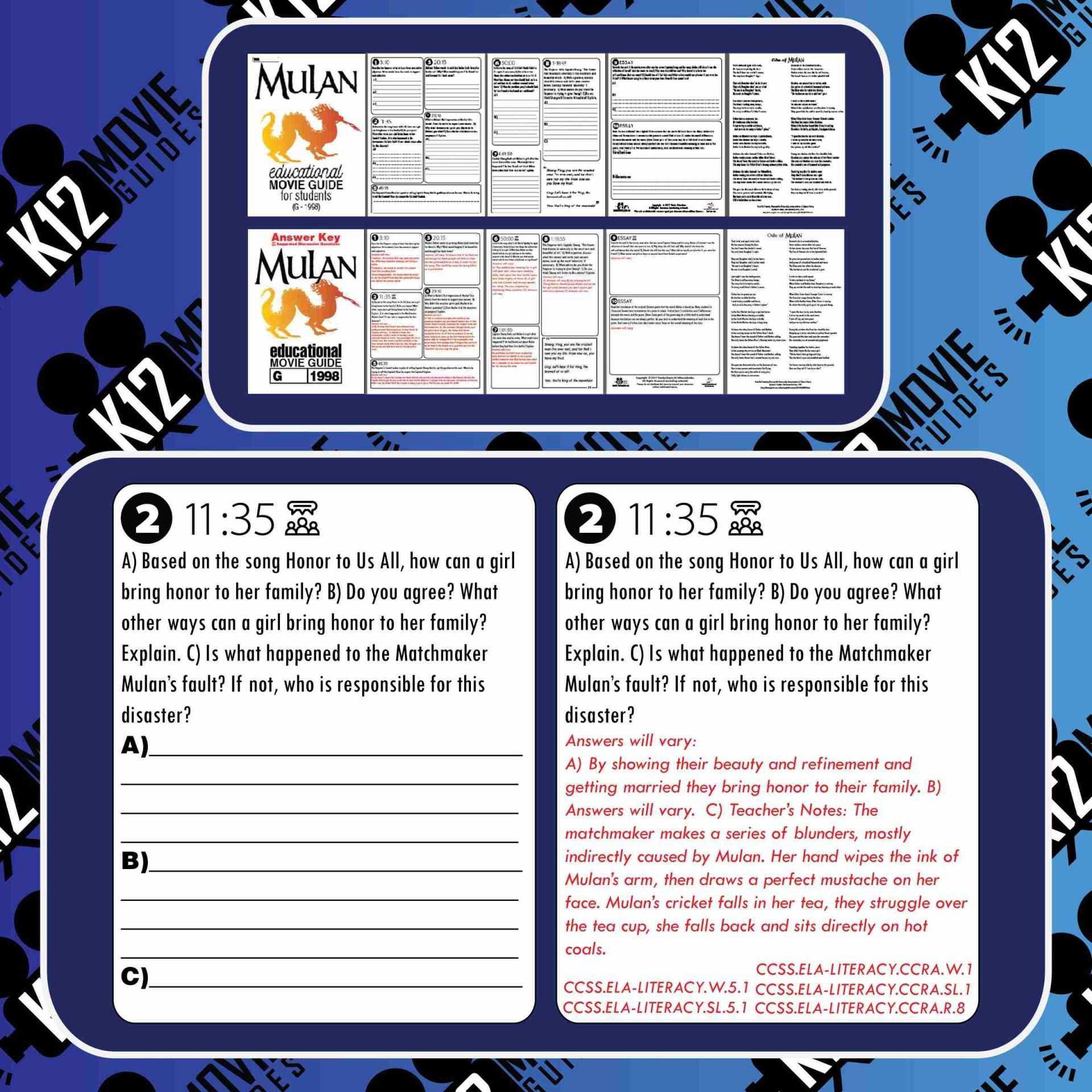 Mulan Movie Guide | Questions | Worksheet | Google Form (G - 1998) Free Sample