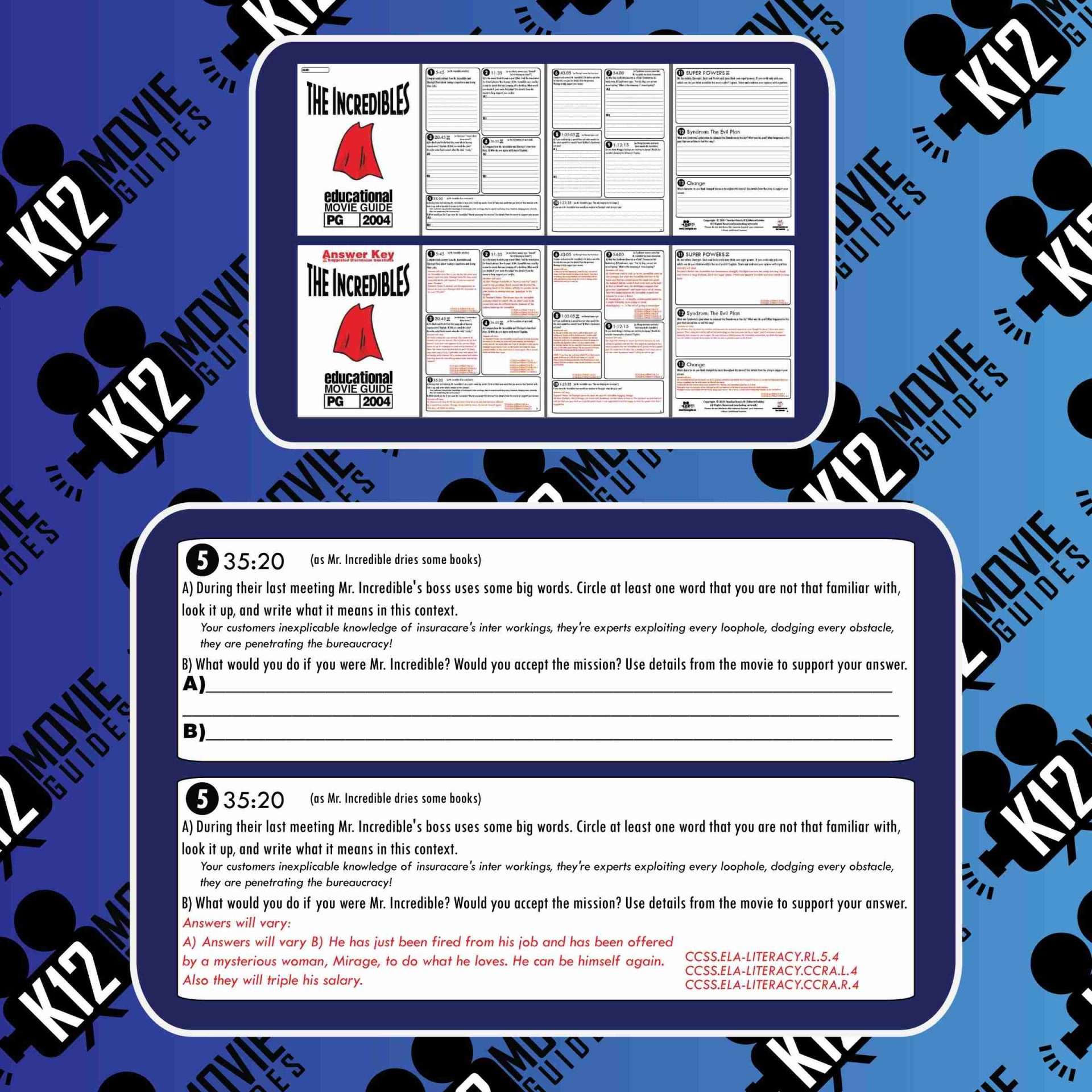 The Incredibles Movie Guide | Worksheet | Questions | Google (PG - 2004) Sample