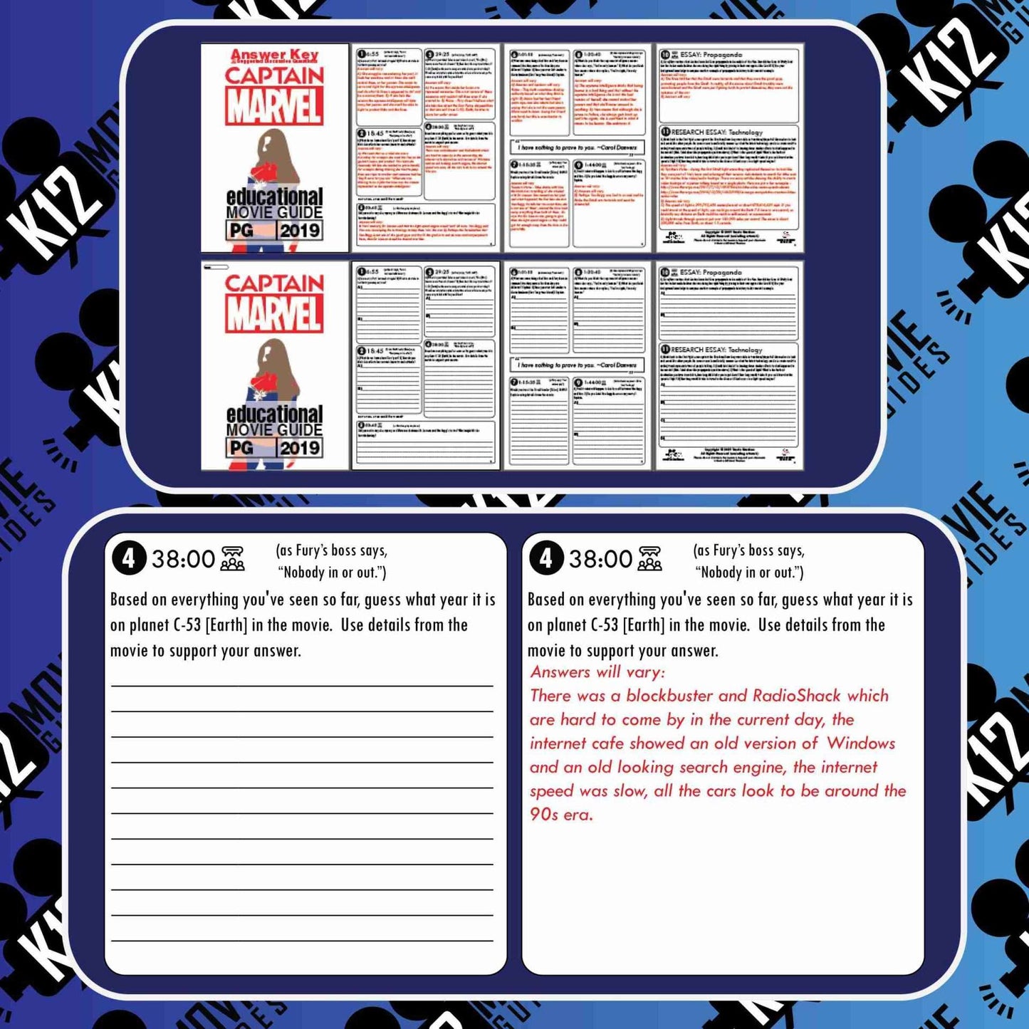 Captain Marvel Movie Guide | Questions | Worksheet (PG13 - 2019) Free Sample