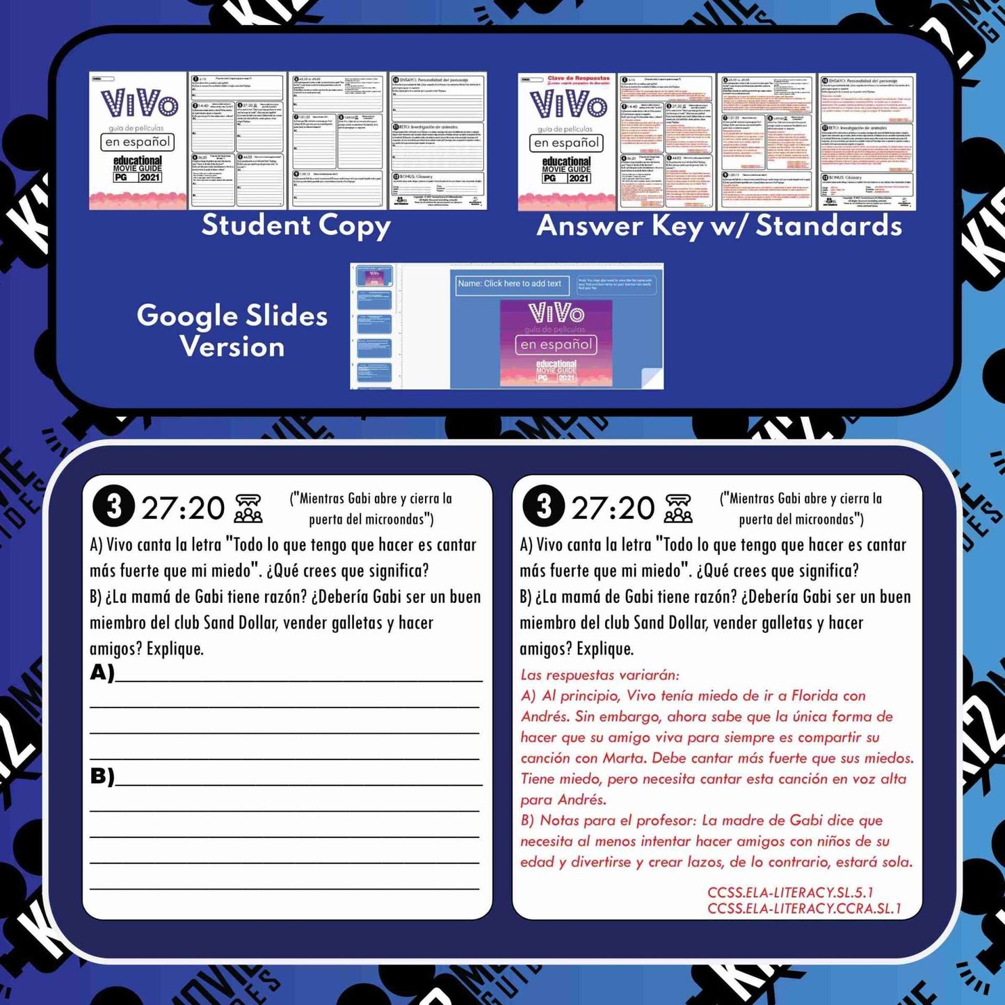 Vivo Movie Guide in Spanish | Español | Google Slides (PG - 2021) Sample