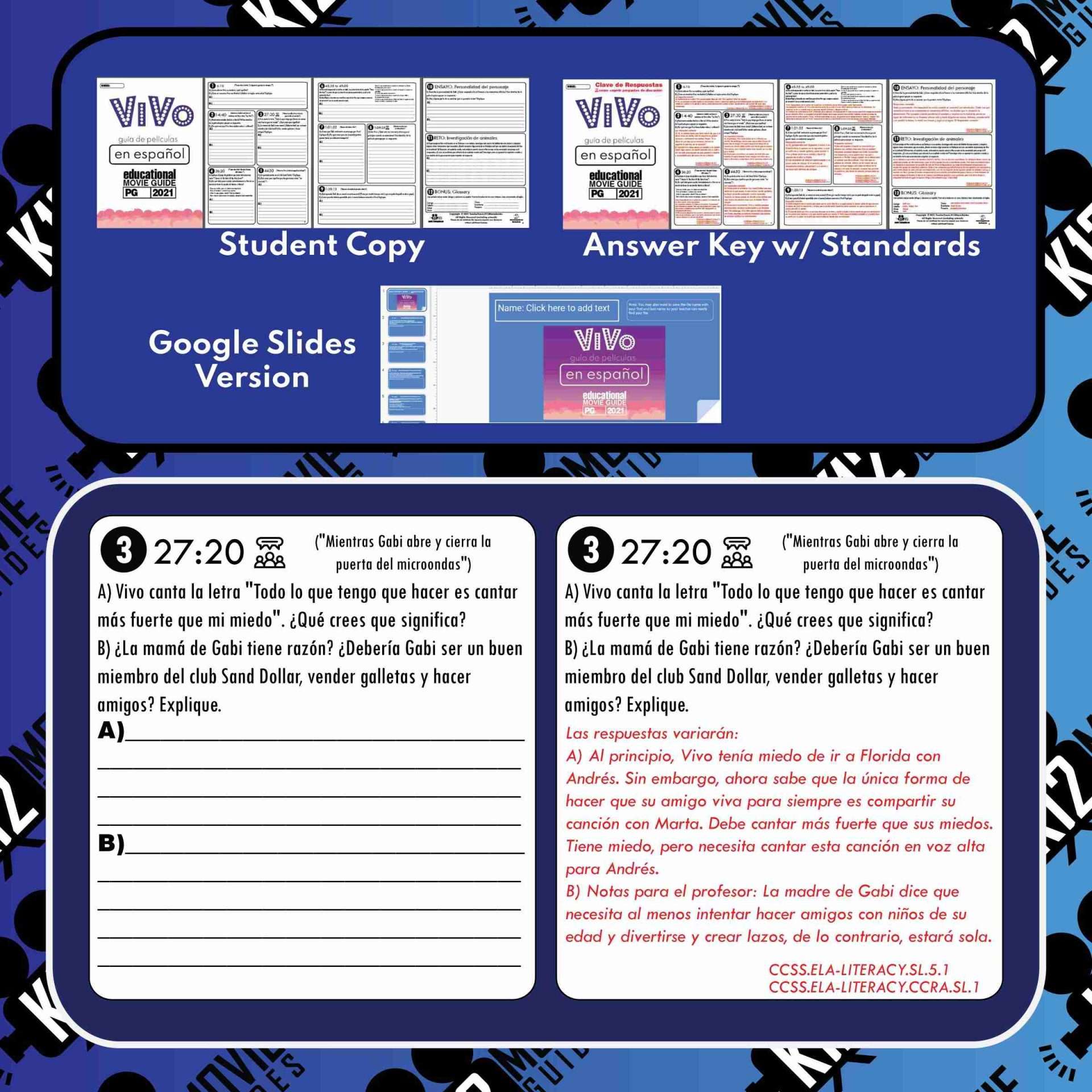 Vivo Movie Guide in Spanish | Español | Google Slides (PG - 2021) Sample