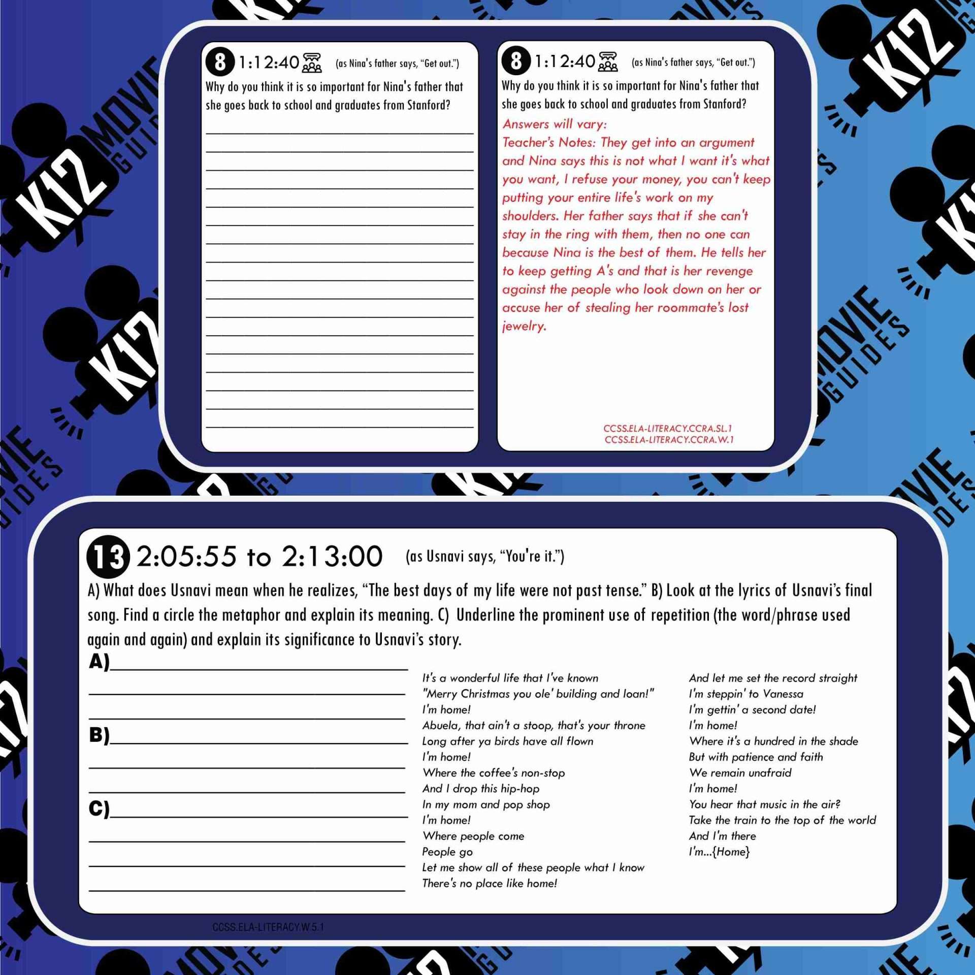 In the Heights (Musical) Movie Guide | Worksheet | Questions | Google (PG13 - 2021) Sample
