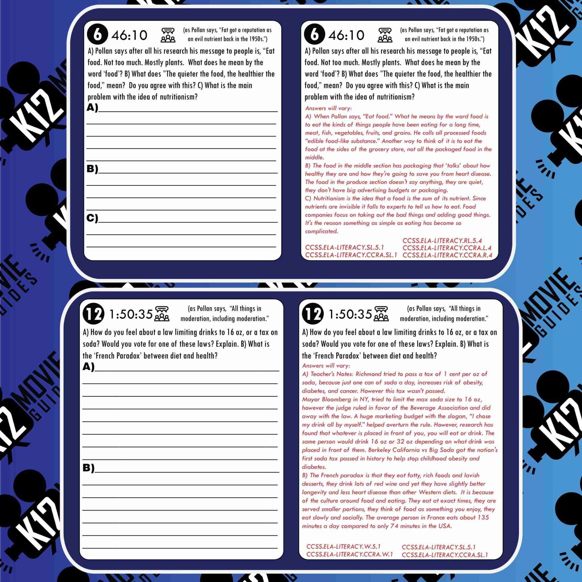 In Defense of Food Documentary Movie Guide | Worksheet | Questions (TV - 2015) Sample