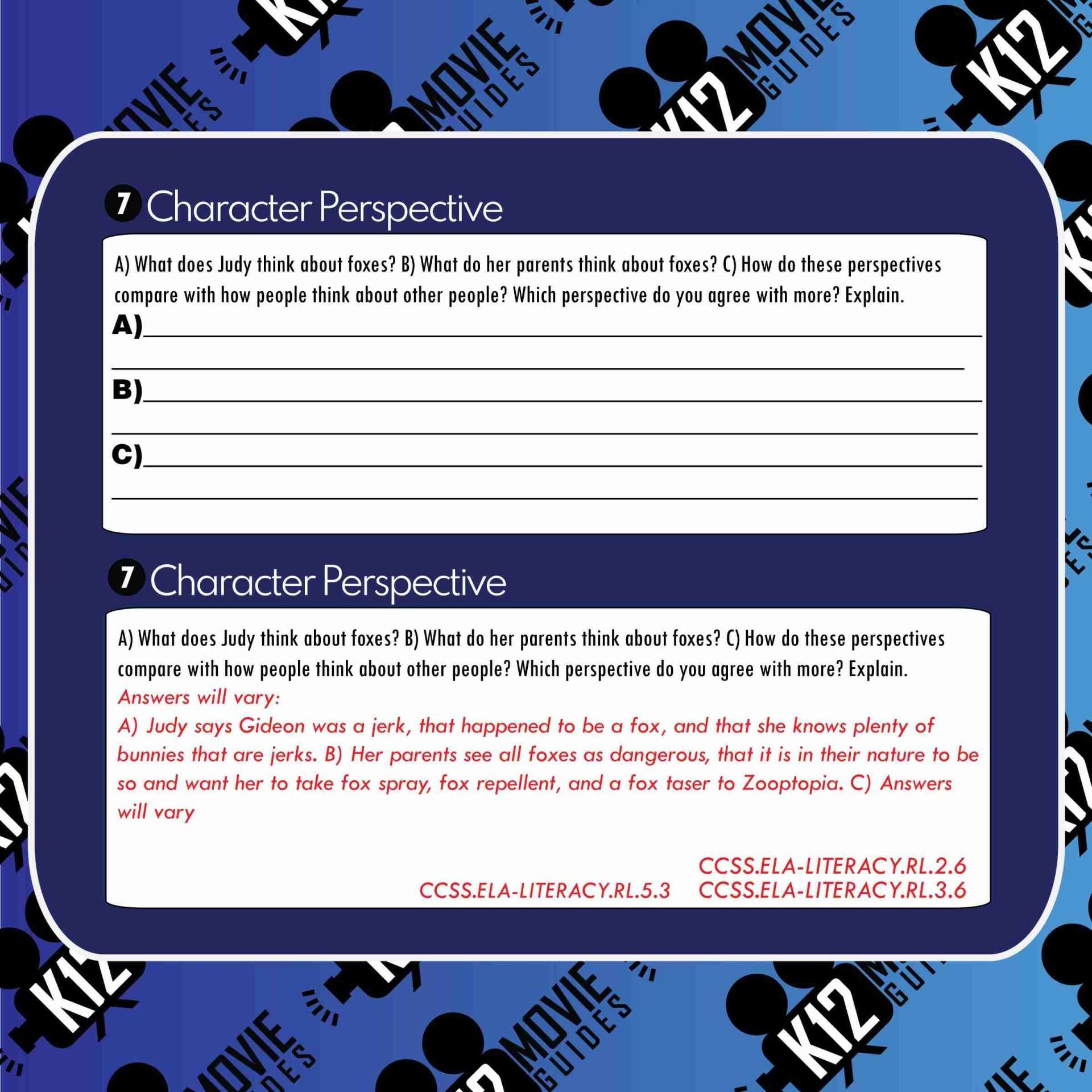 Teach CCSS | Character Study | Perspective with short clip from Zootopia (2016) | Sample
