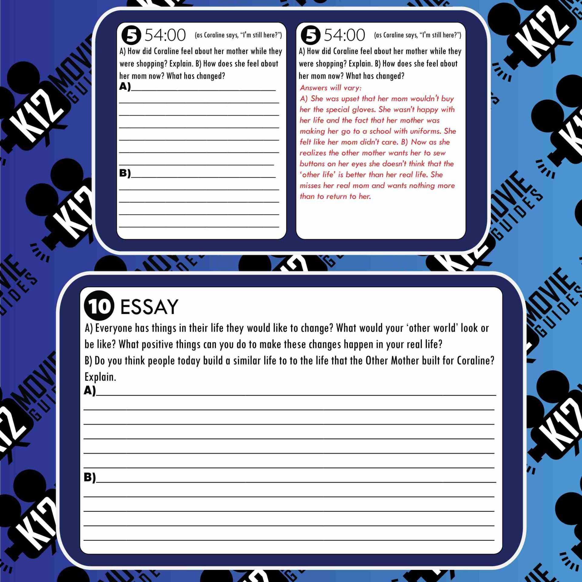 Coraline Movie Guide | Questions | Worksheet (PG - 2019) Free Sample Questions