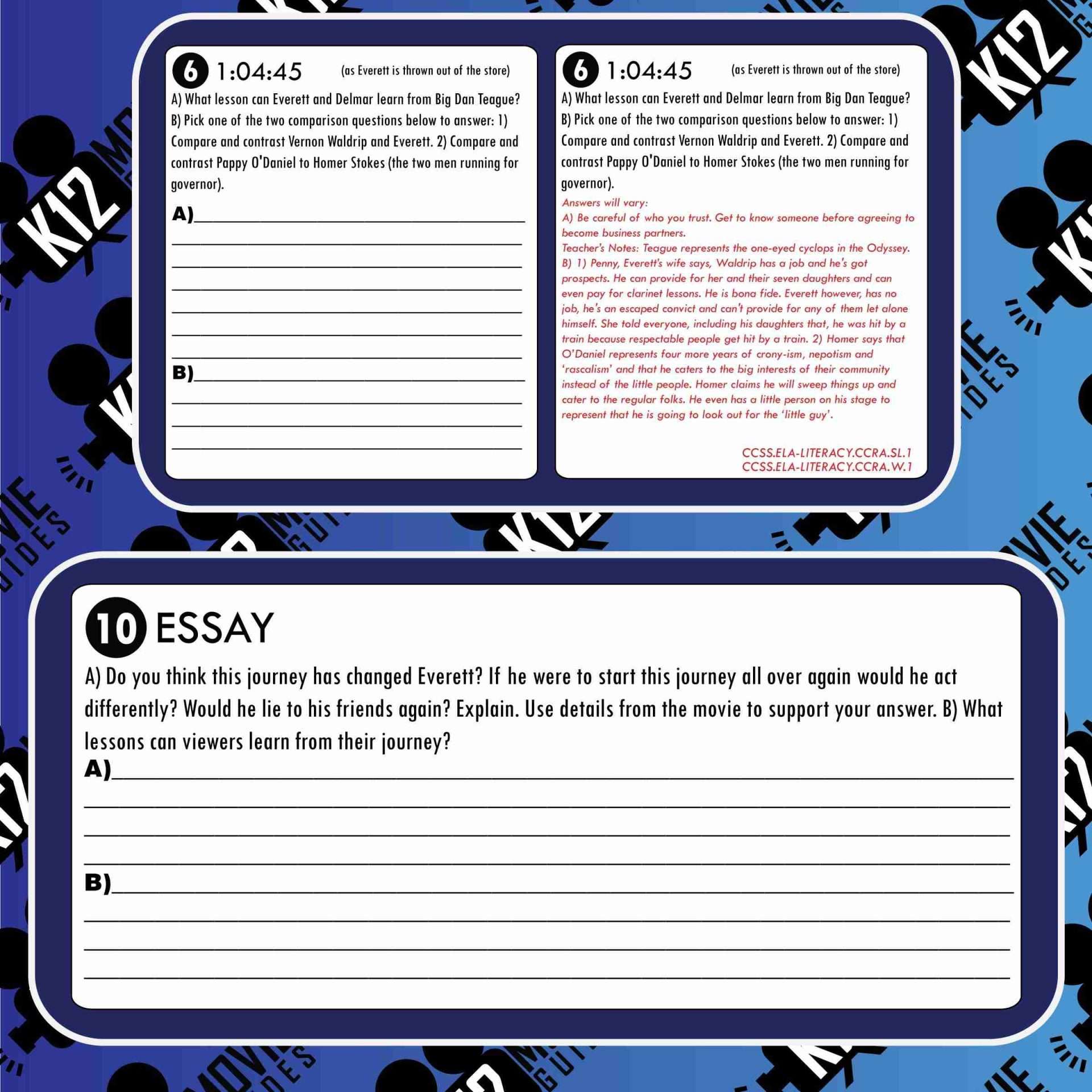 O Brother, Where Art Thou? Movie Guide | Worksheet | Questions (PG13 - 2000) Sample