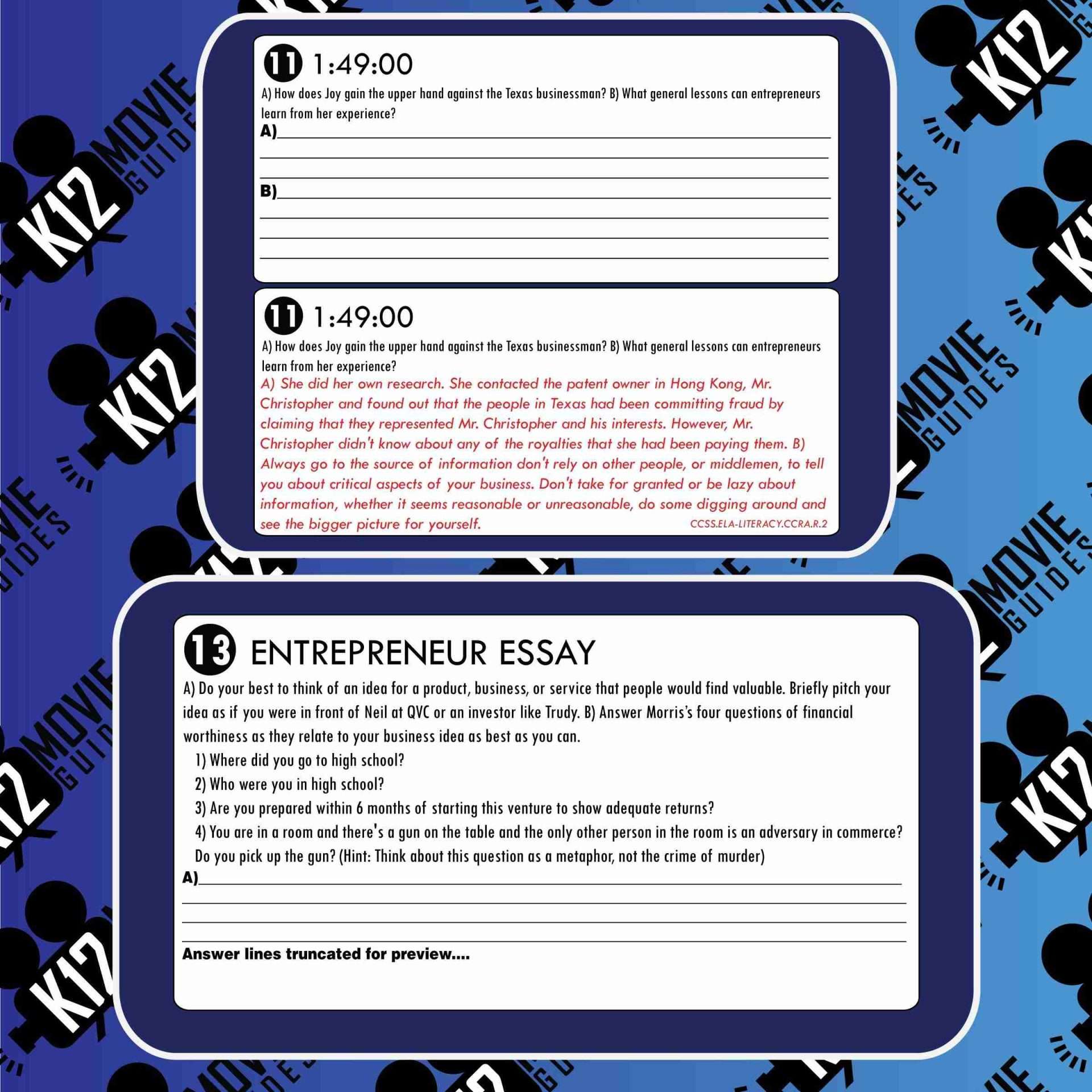 Joy Movie Guide | Questions | Worksheet | Google Form (PG13 - 2015) Sample