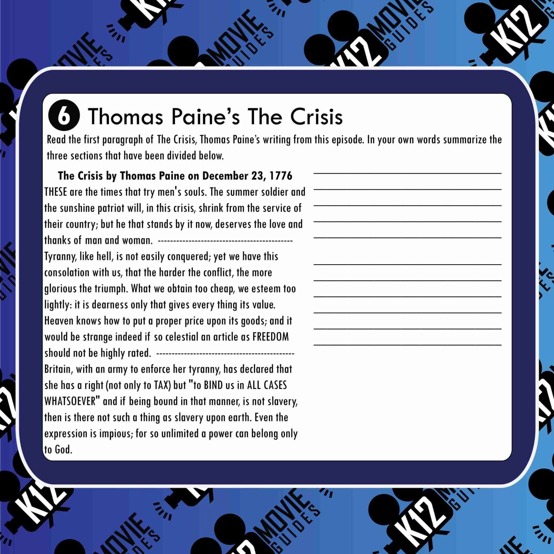 Liberty's Kids | American Crisis Episode 18 (E18) - Movie Guide | Worksheet Free Sample