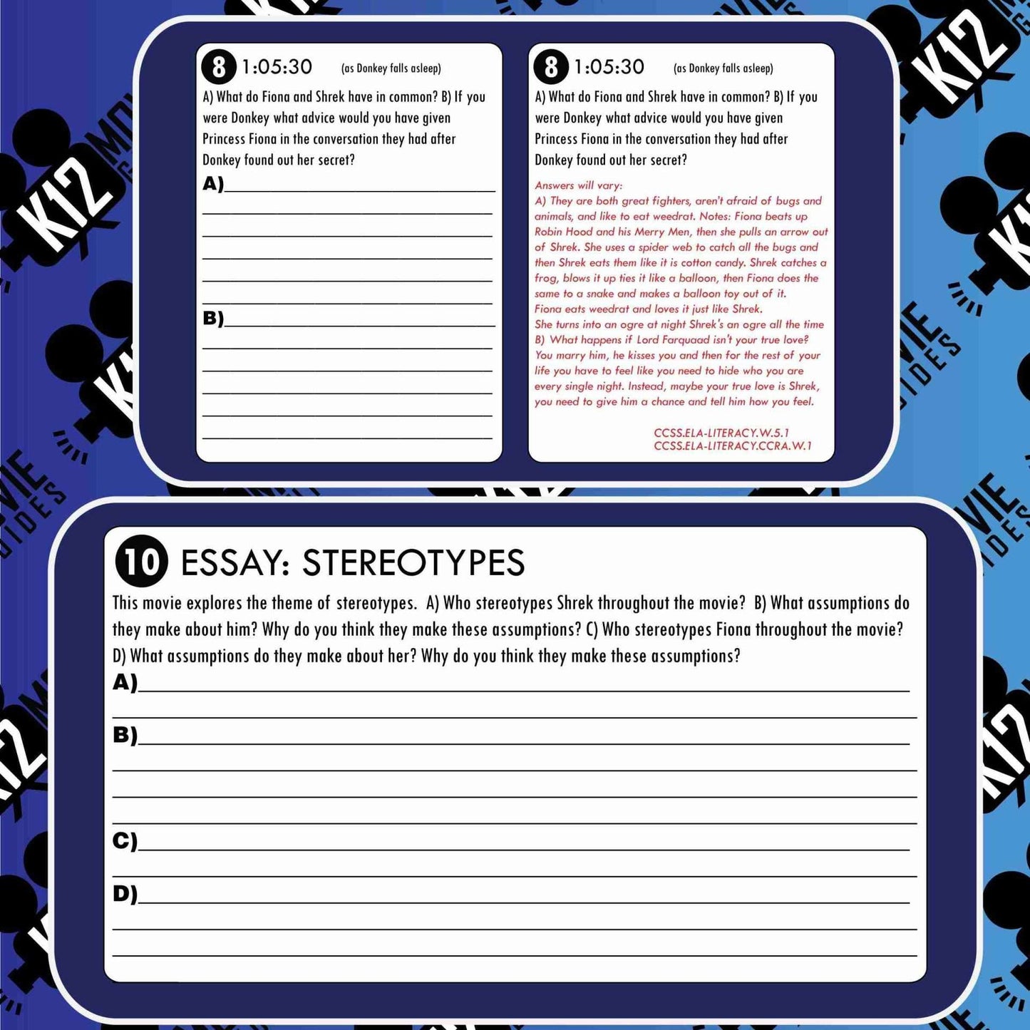 Shrek Movie Guide | Worksheet | Questions | Stereotypes | Friendship (PG - 2001) Sample