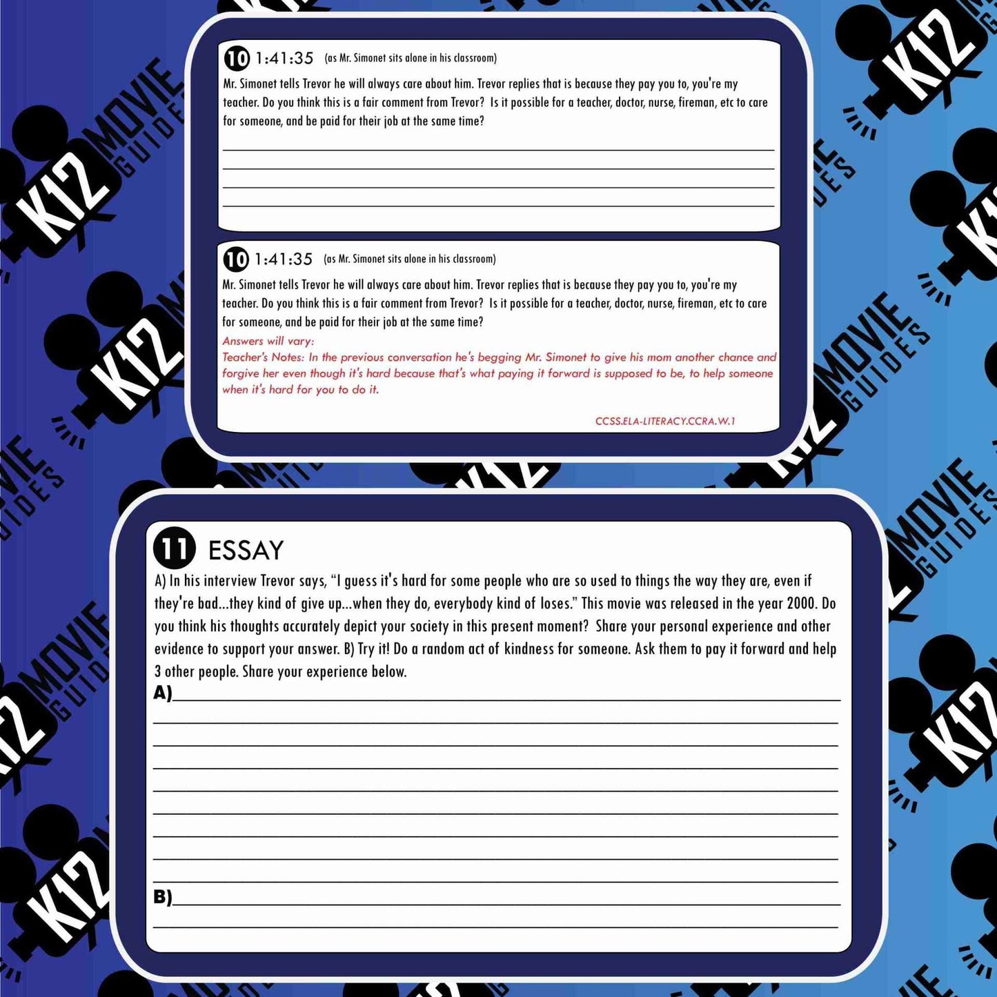 Pay It Forward Movie Guide | Worksheet | Questions (PG13 - 2000) Sample