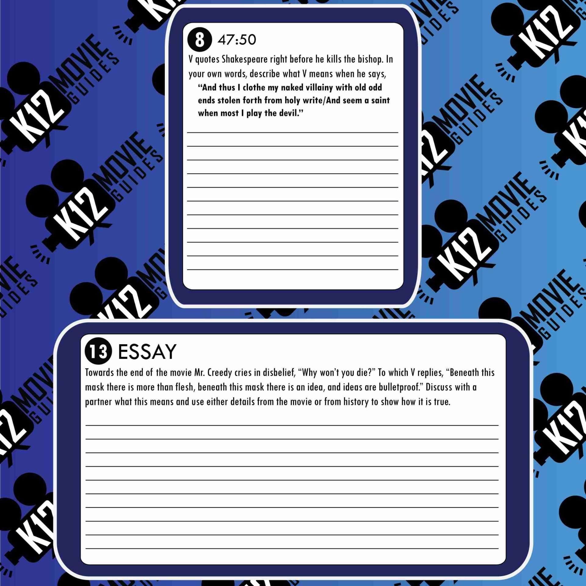 V for Vendetta Movie Guide | Questions | Worksheet (R - 2005) Free Sample