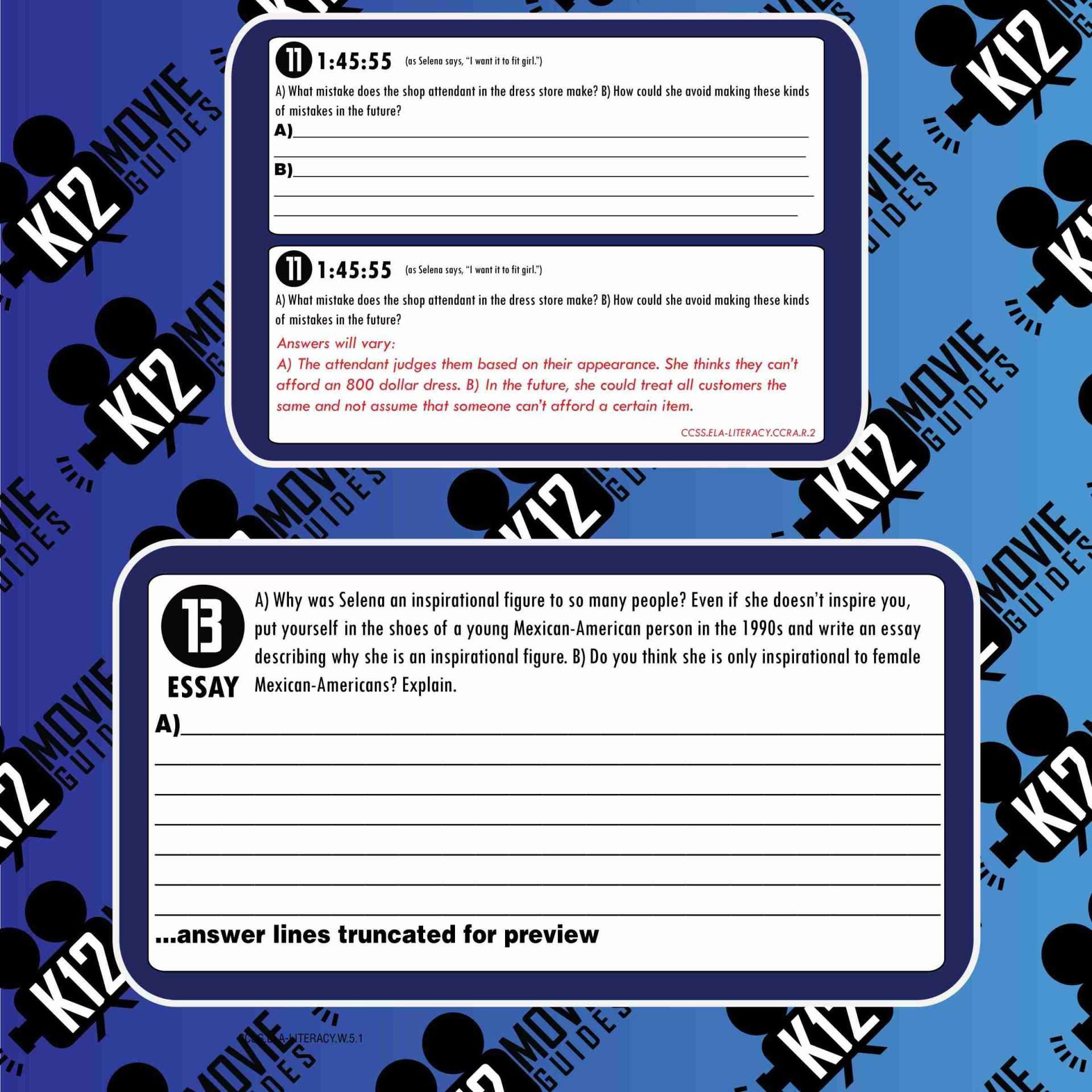 Selena Movie Guide | Questions | Worksheet | Google Forms (PG - 1997) Free Sample