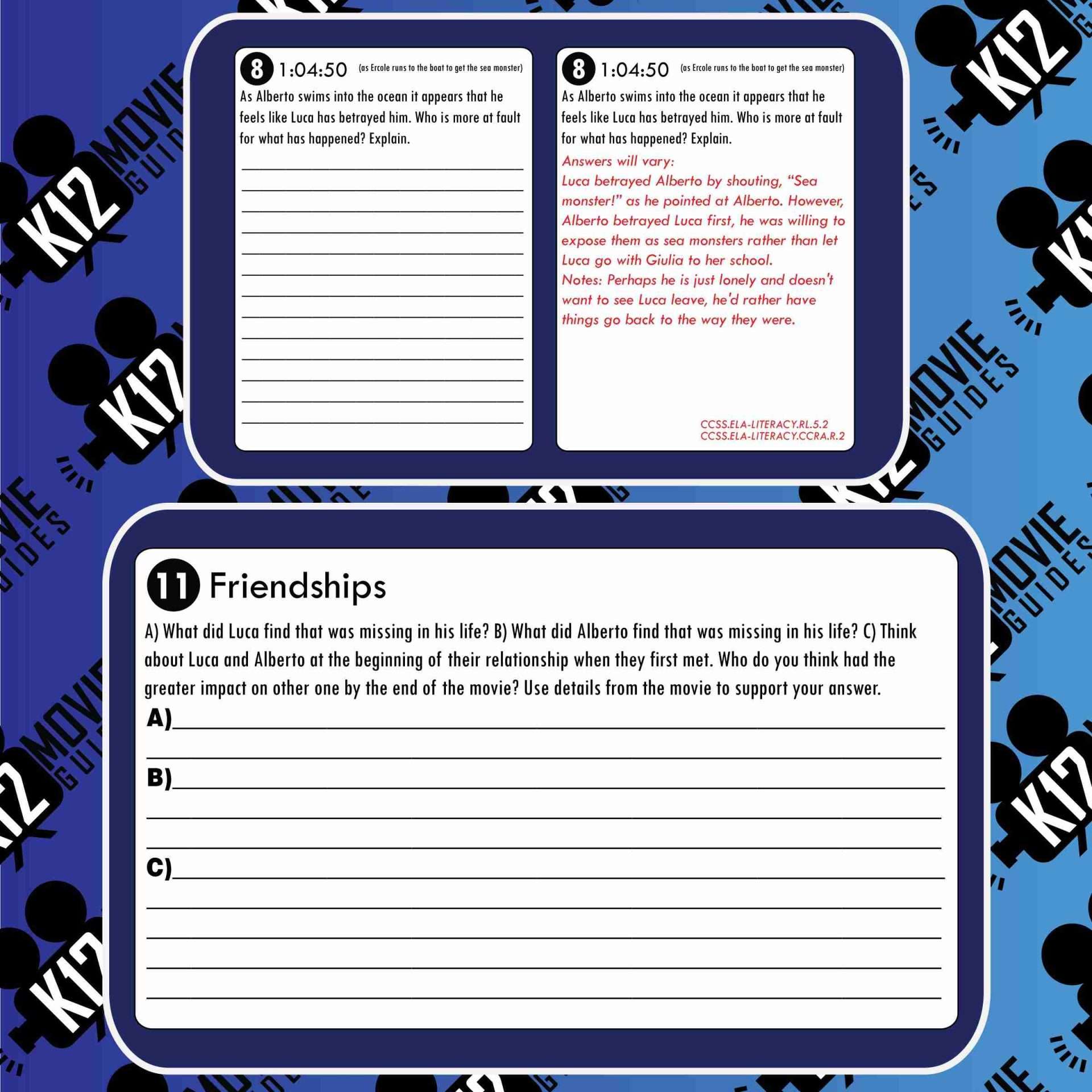 Luca Movie Guide | Worksheet | Questions | Google Classroom (PG - 2021) Sample