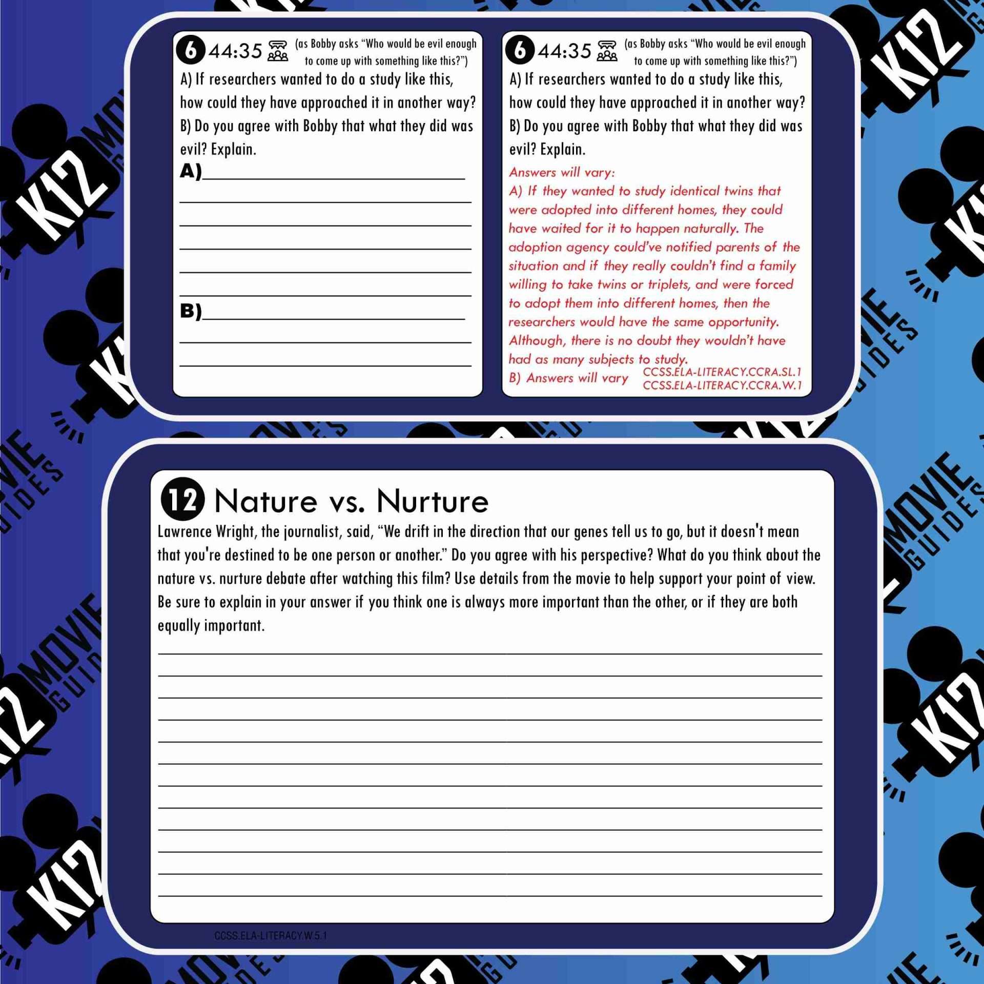Three Identical Strangers Documentary Movie Guide | Worksheet (PG13 - 2018) Free Sample