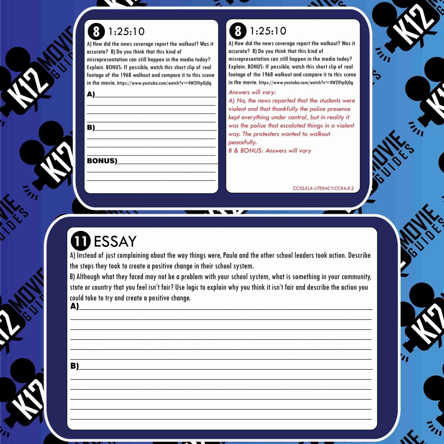 Walkout Movie Guide | Questions | Worksheet (TV14 - 2006) Sample