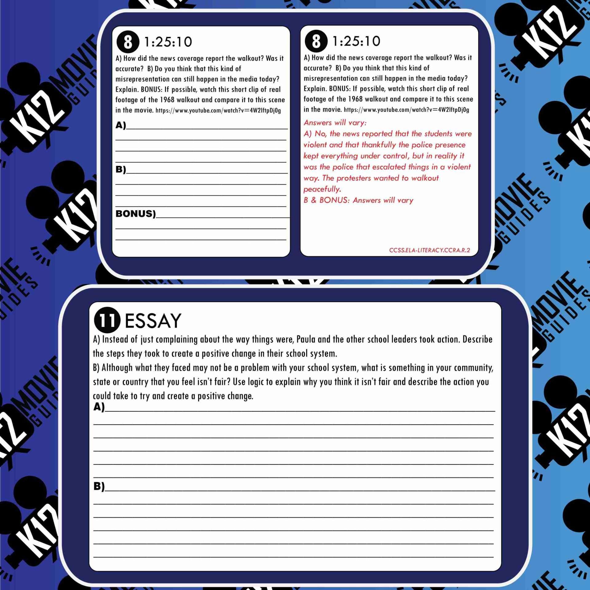 Walkout Movie Guide | Questions | Worksheet (TV14 - 2006) Sample