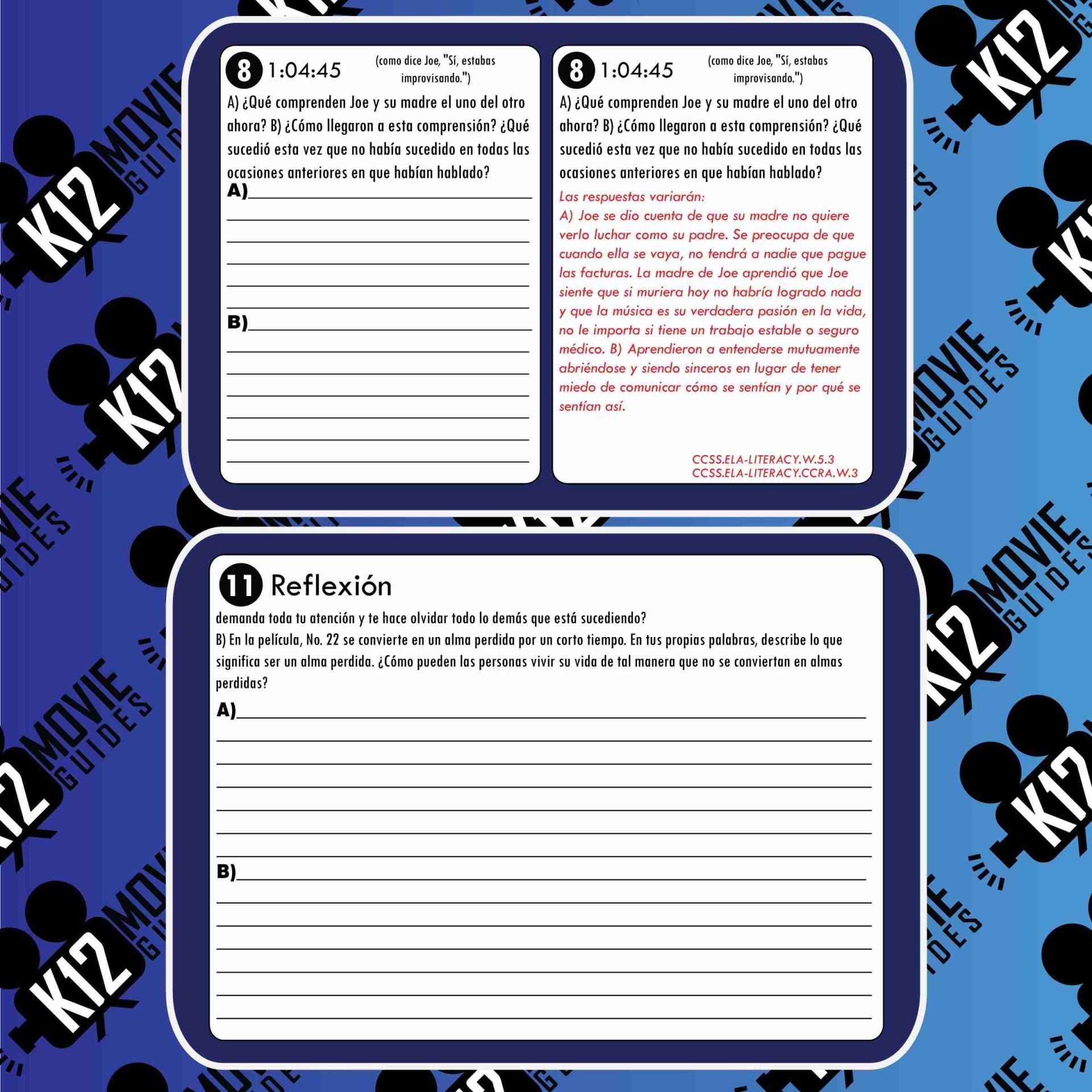 Soul Movie Guide in Spanish | Español | Alma | Worksheet | Questions (PG - 2020) | Sample