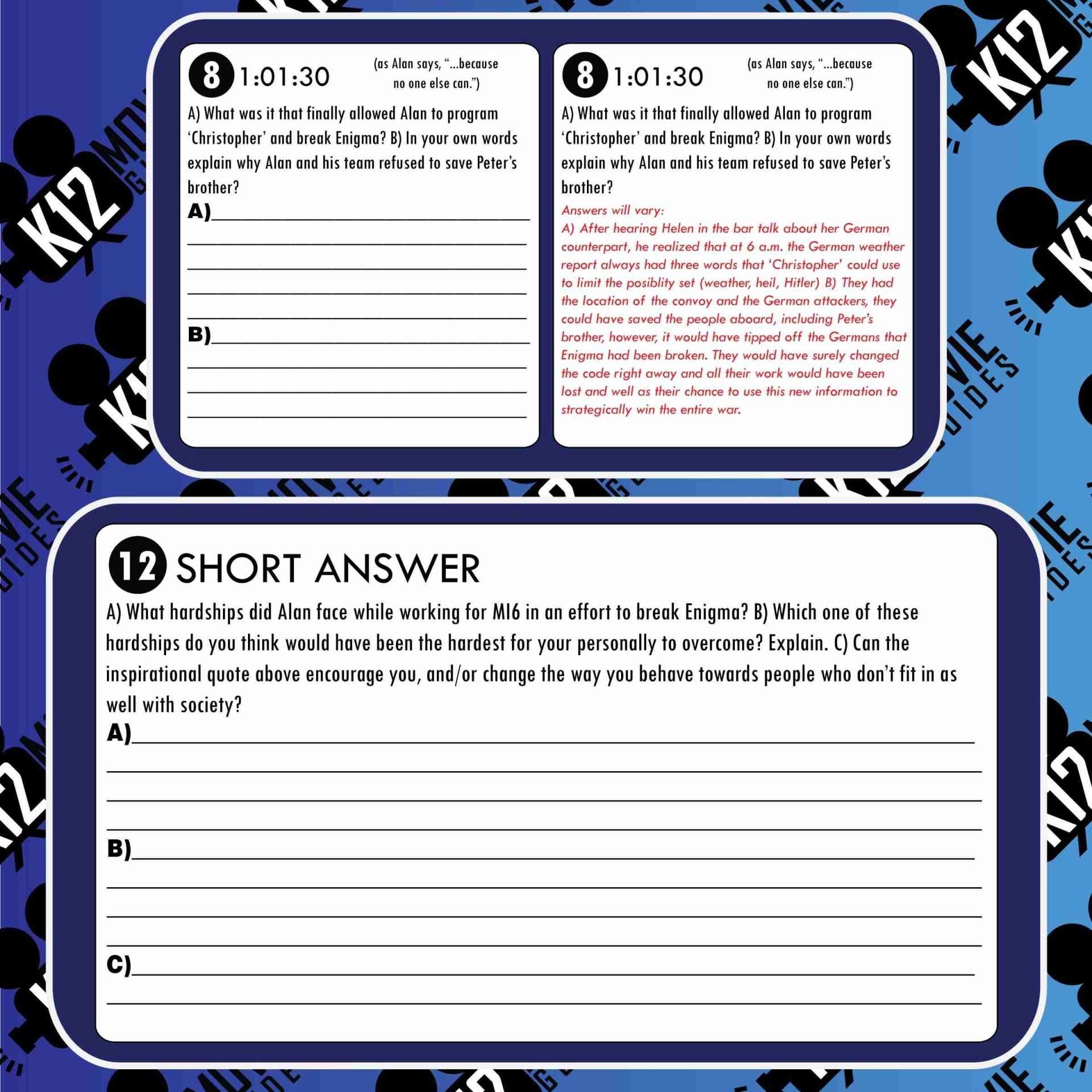 The Imitation Game Movie Guide | Questions (PG13 - 2014) Free Sample Questions