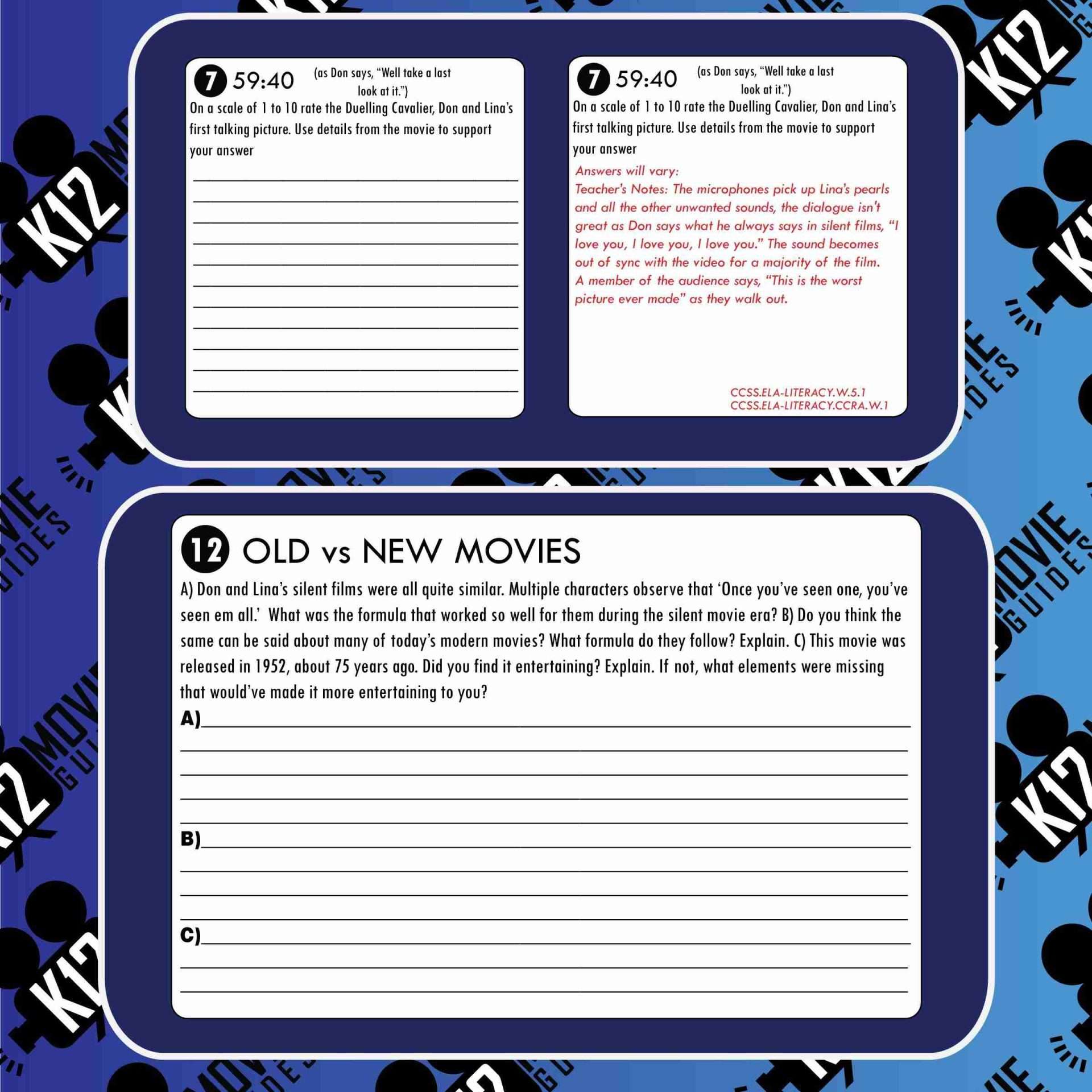 Singin' in the Rain Movie Guide | Worksheet | Questions | Google (G - 1952) Sample